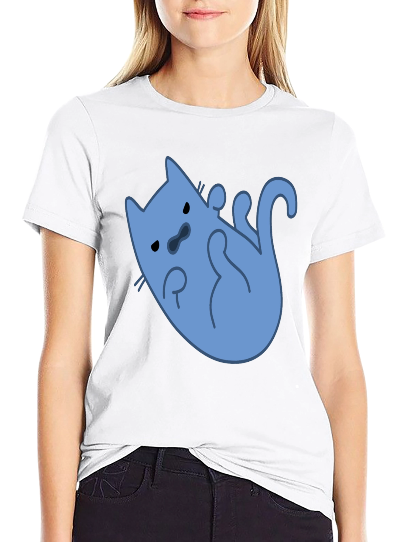Funny Blue Cat T-Shirt - Black Cotton Tee