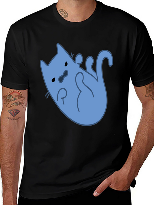 Funny Blue Cat T-Shirt - Black Cotton Tee