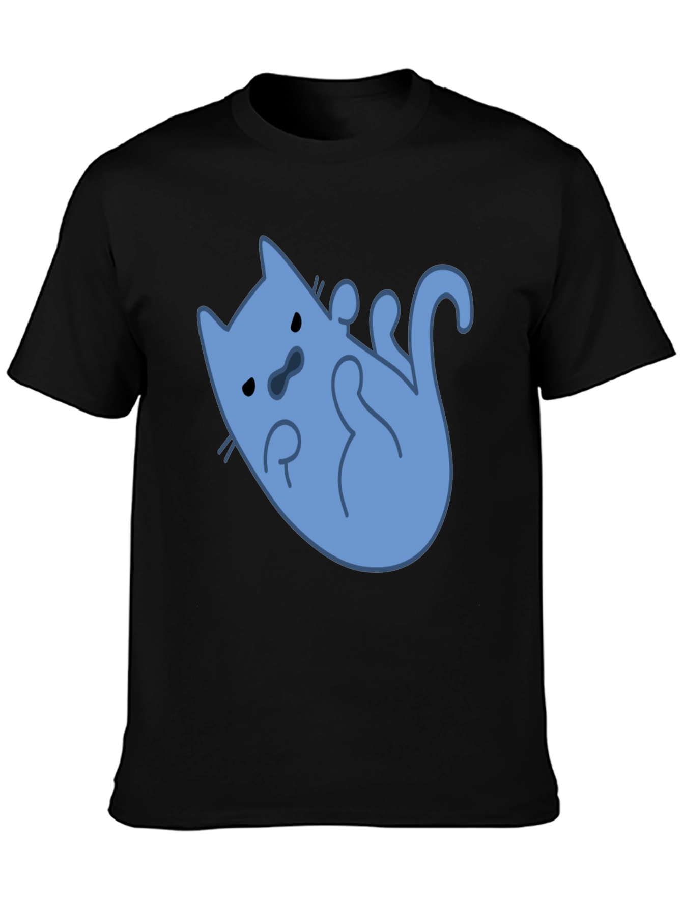 Funny Blue Cat T-Shirt - Black Cotton Tee