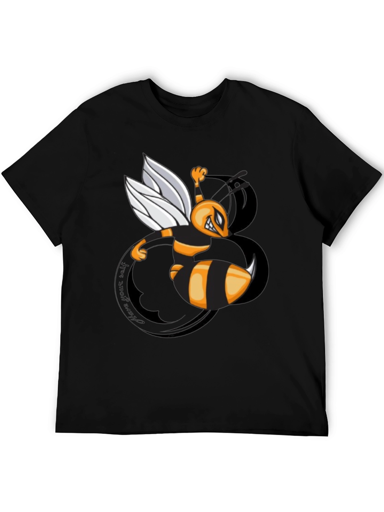 Mens Black Cartoon Bee Graphic T-Shirt