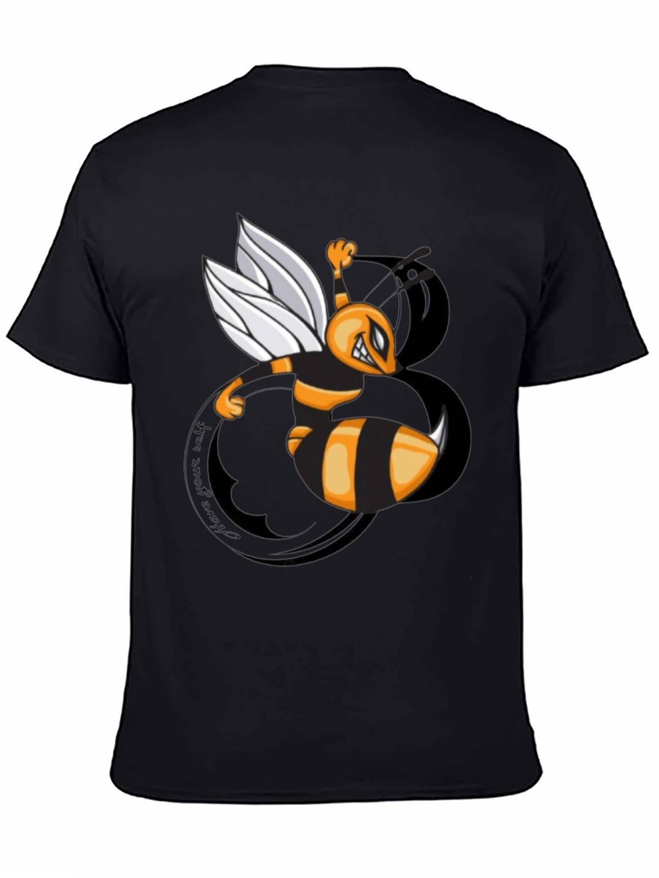 Mens Black Cartoon Bee Graphic T-Shirt
