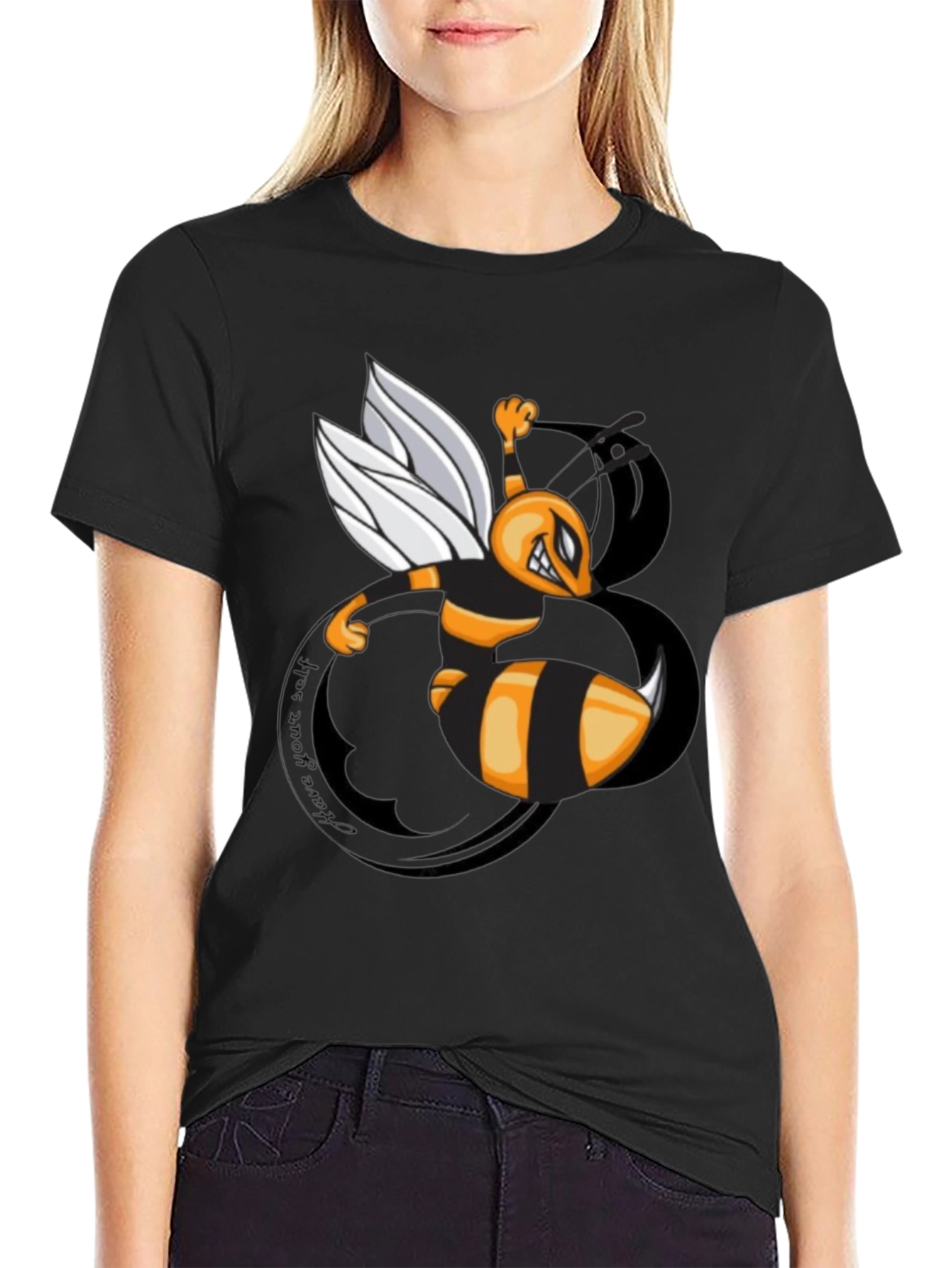 Mens Black Cartoon Bee Graphic T-Shirt