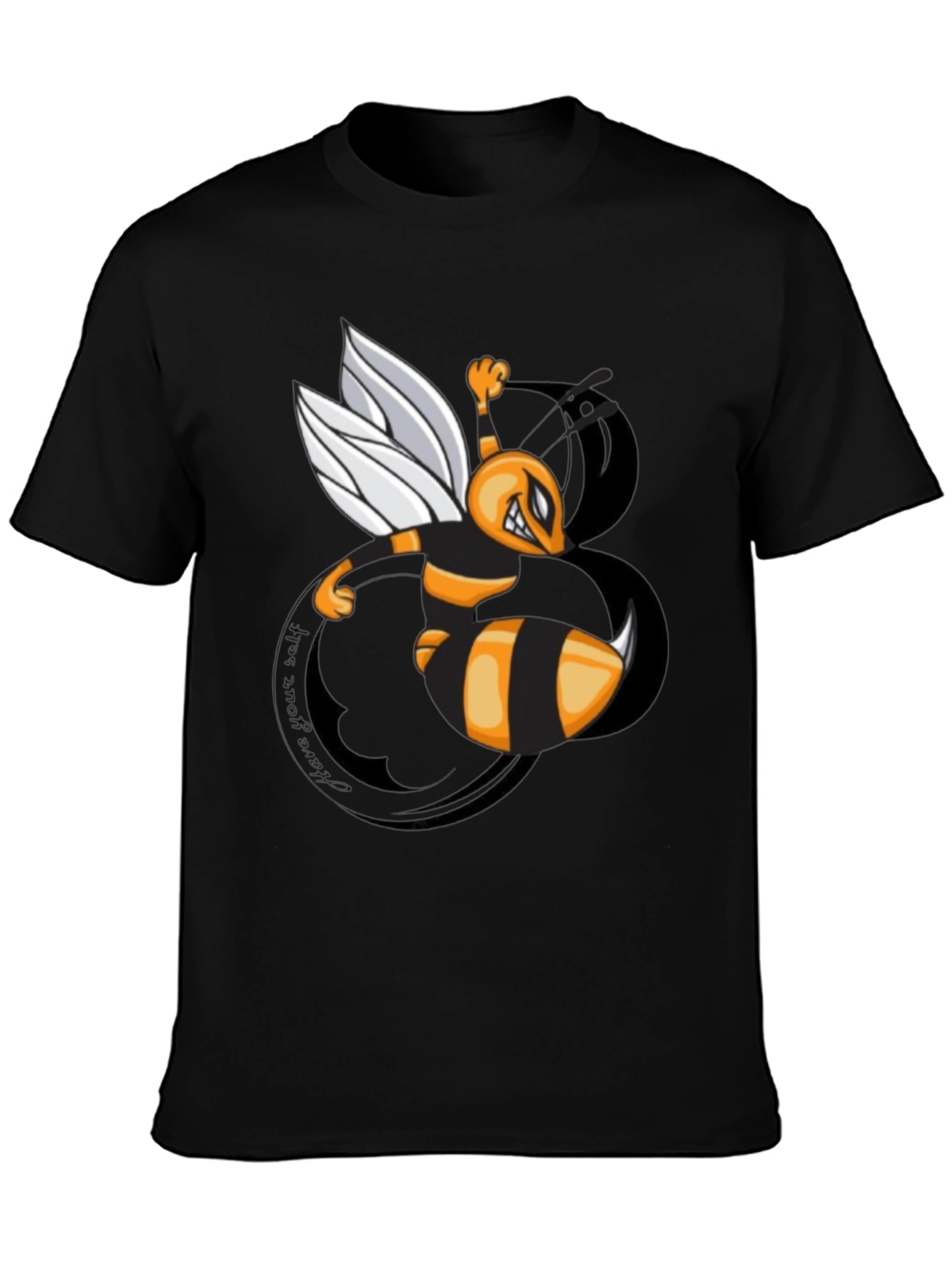 Mens Black Cartoon Bee Graphic T-Shirt