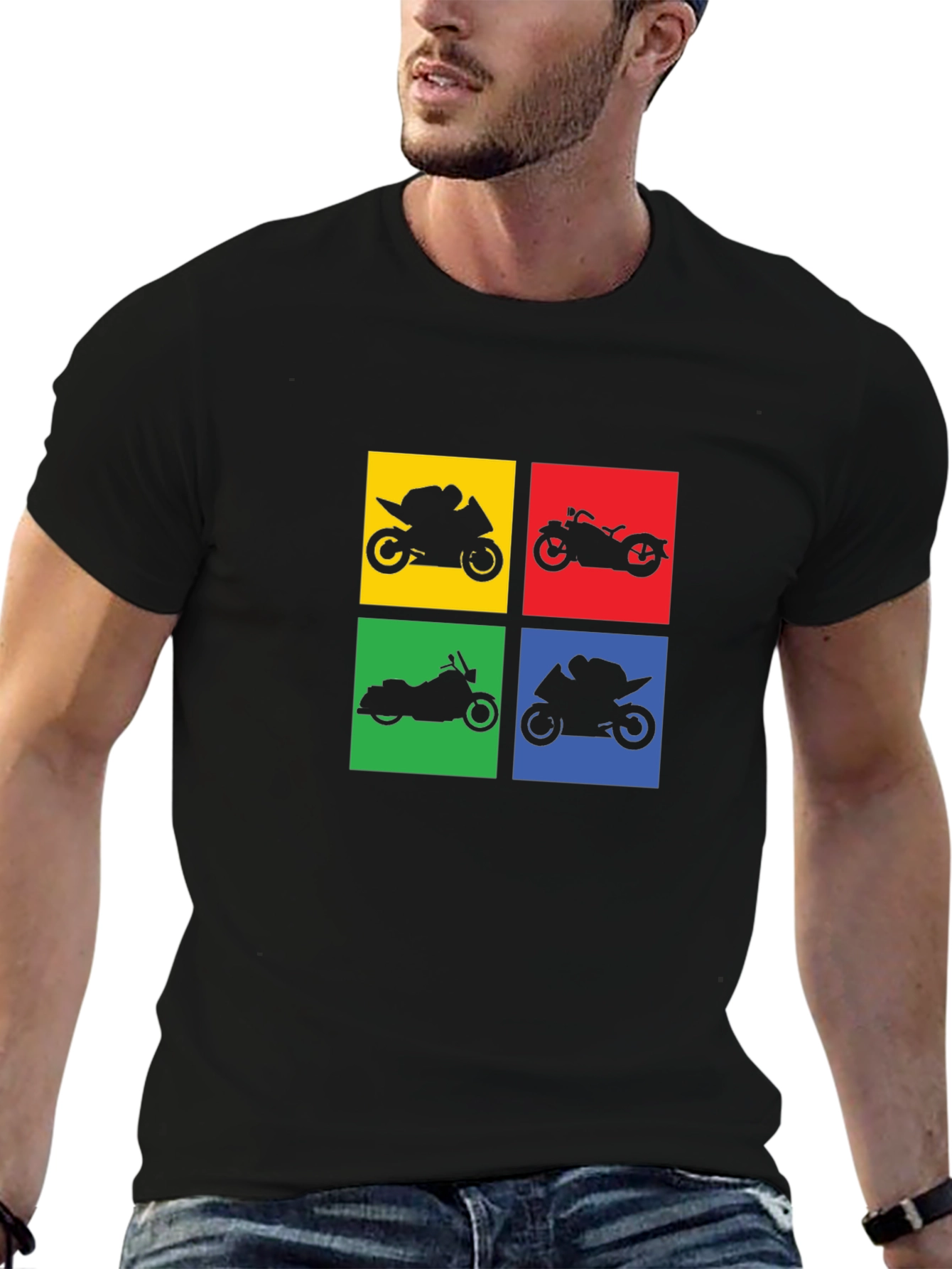 Motorcycle Silhouette Graphic T-Shirt - Black