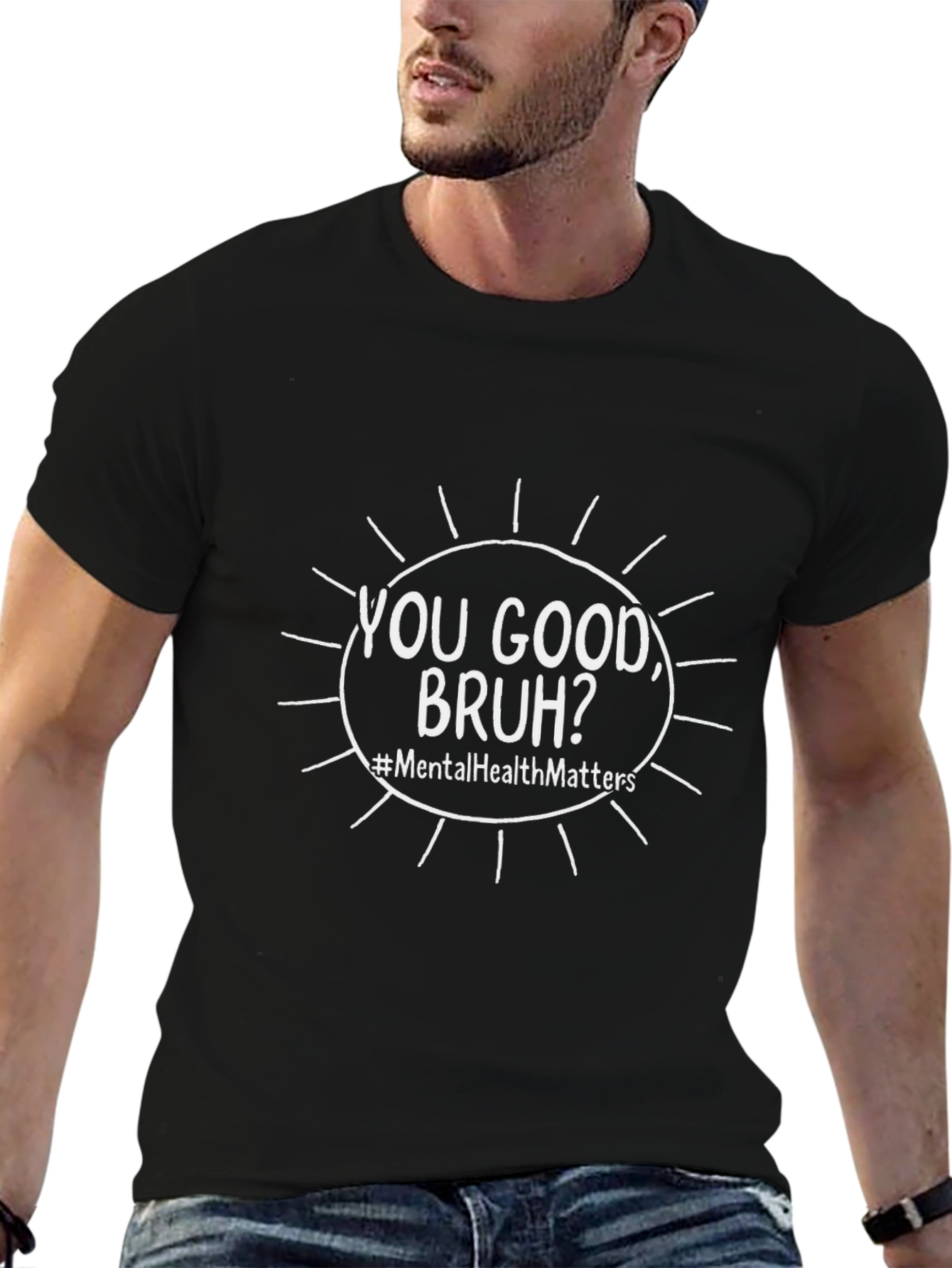 You Good Bruh? Mental Health Awareness Black T-Shirt