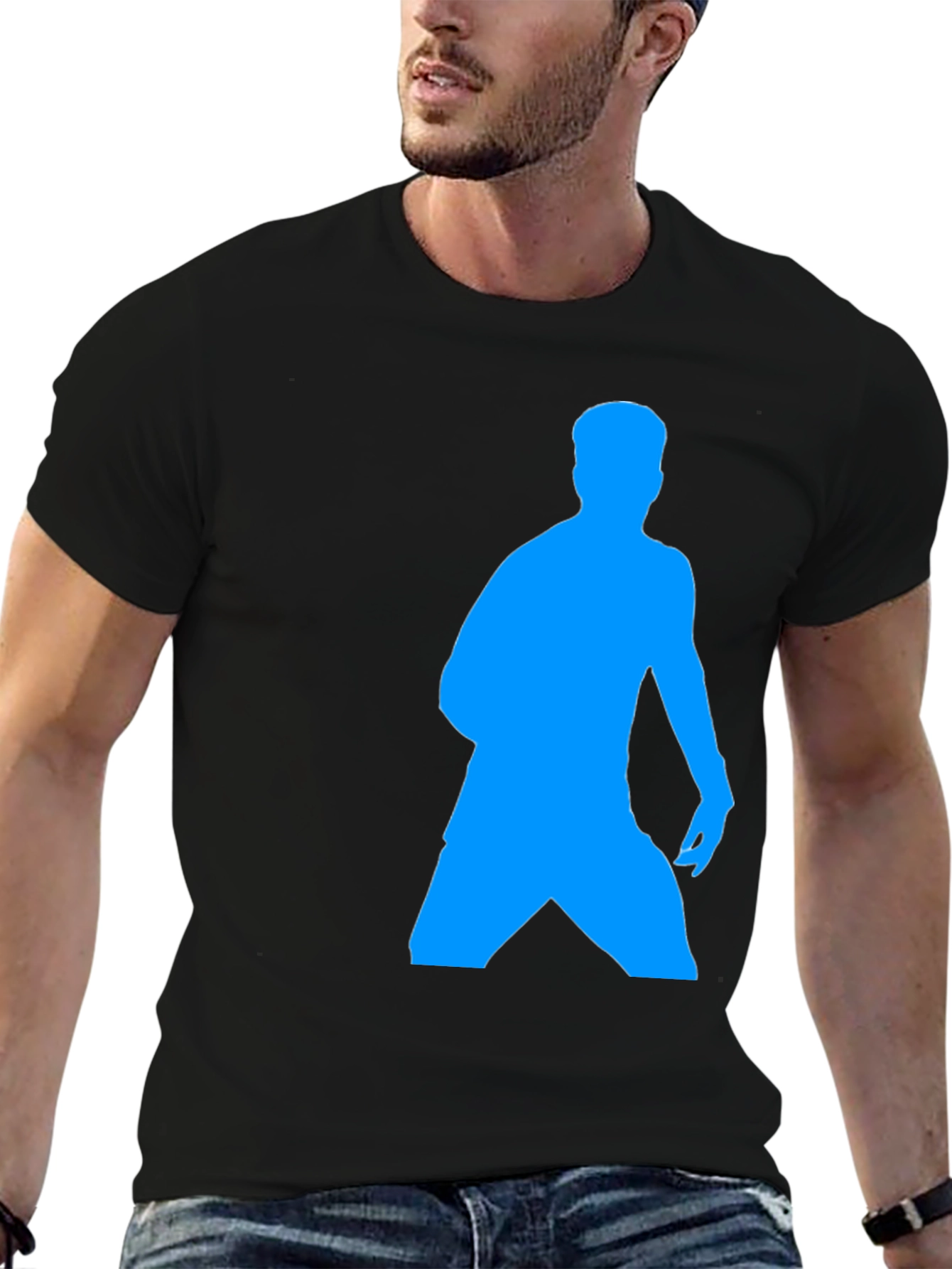 Mens Black T-Shirt with Blue Silhouette Design