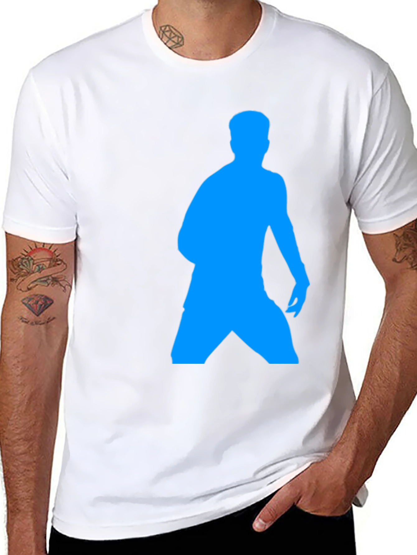 Mens Black T-Shirt with Blue Silhouette Design