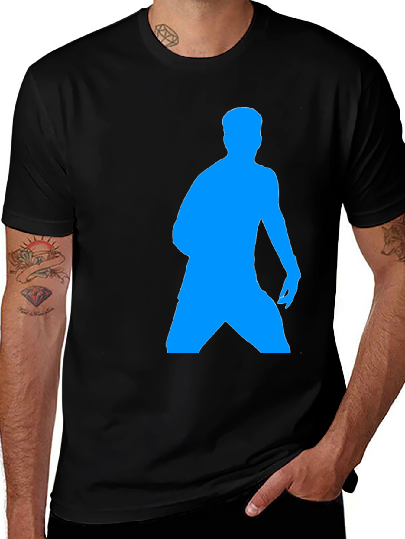 Mens Black T-Shirt with Blue Silhouette Design