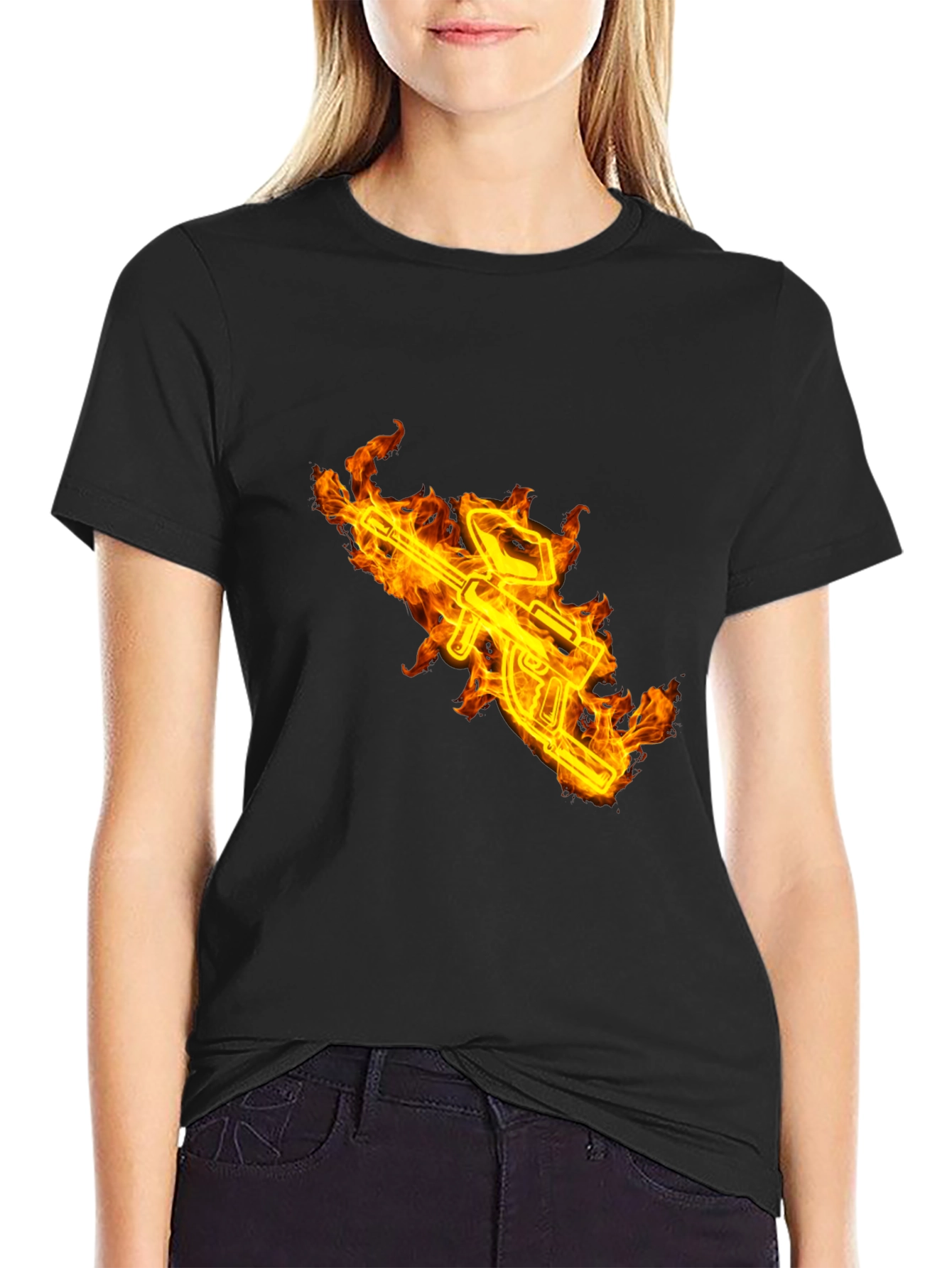 Fiery Gun Graphic Black Tee