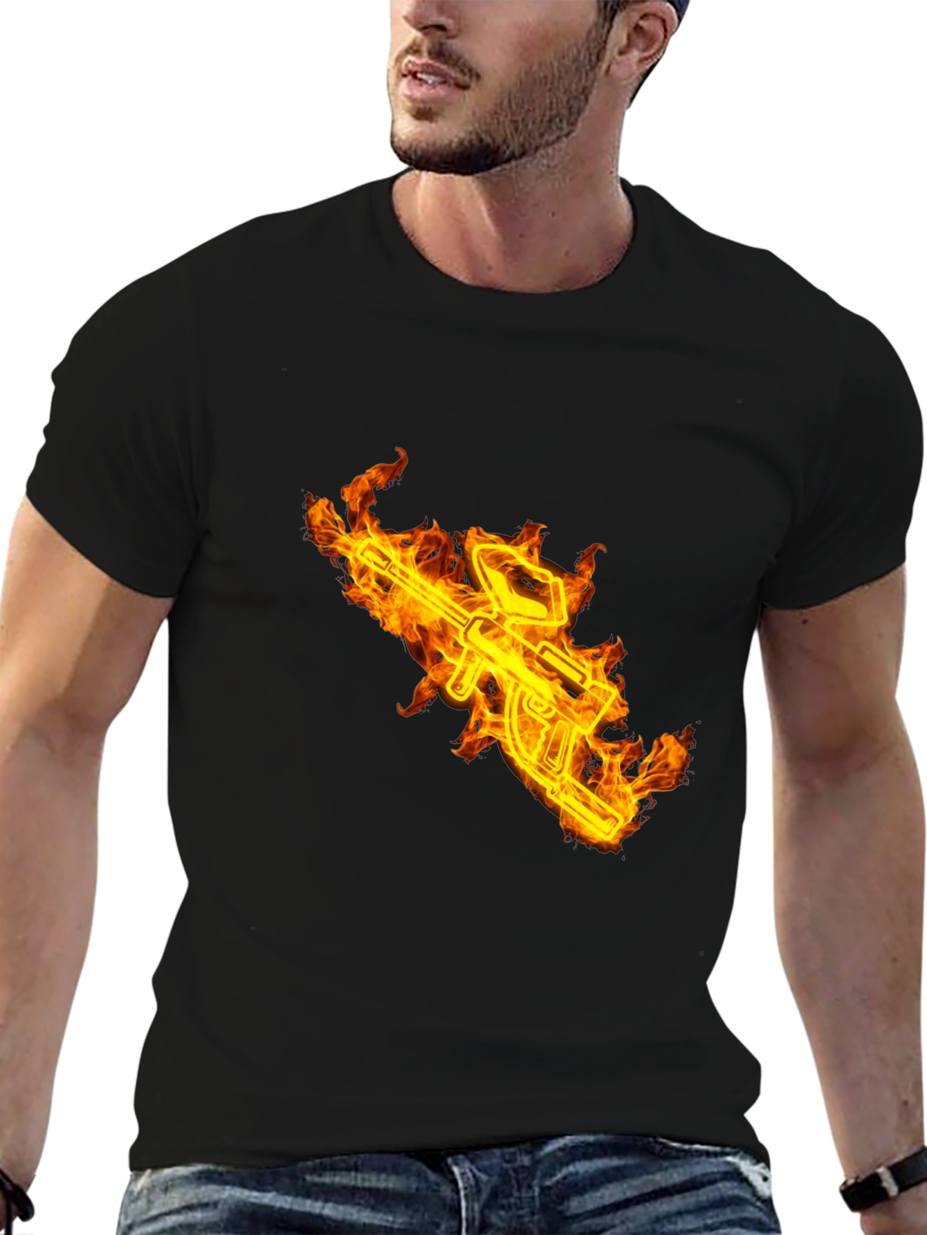 Fiery Gun Graphic Black Tee