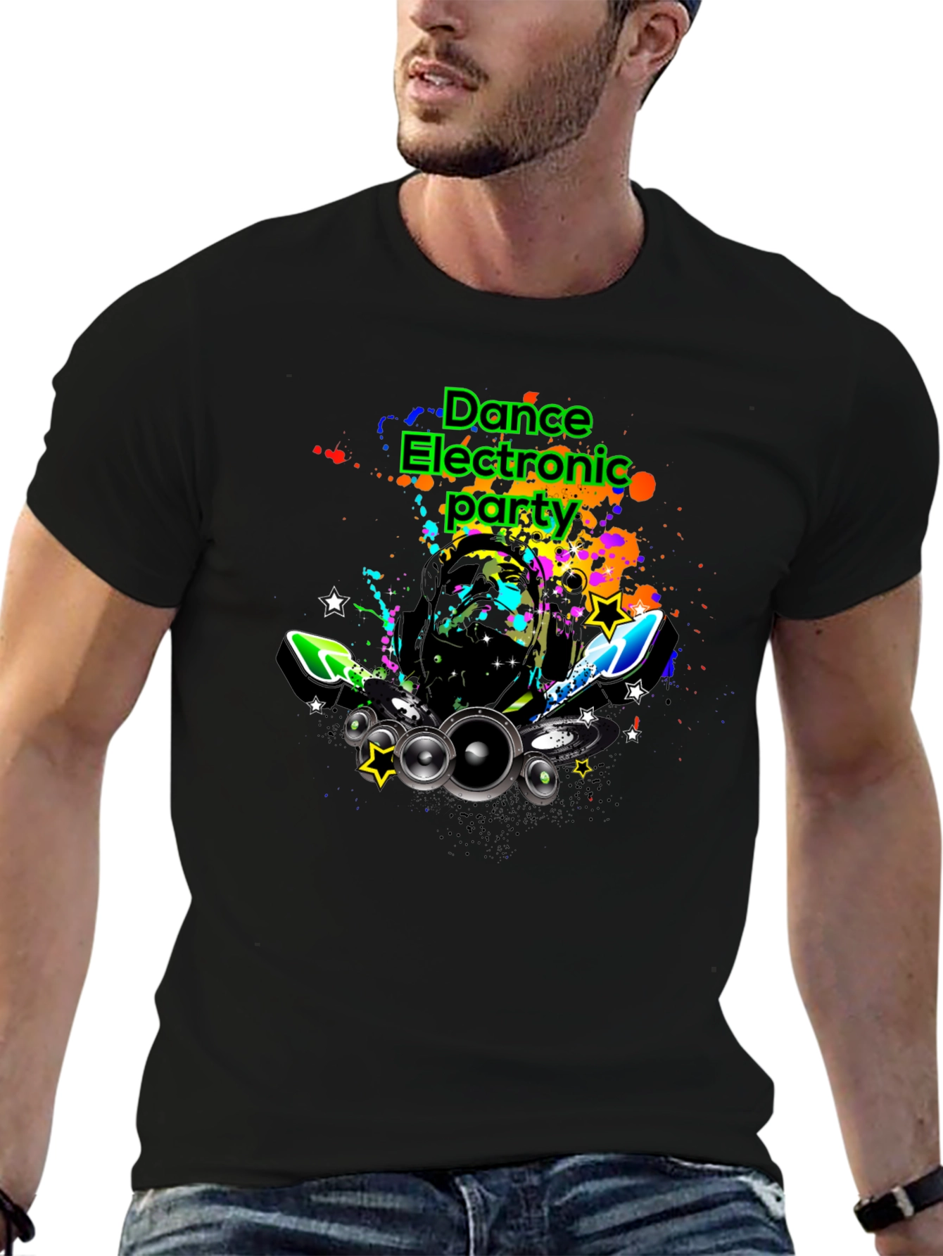 Dance Electronic Party Graphic Tee - Black T-Shirt