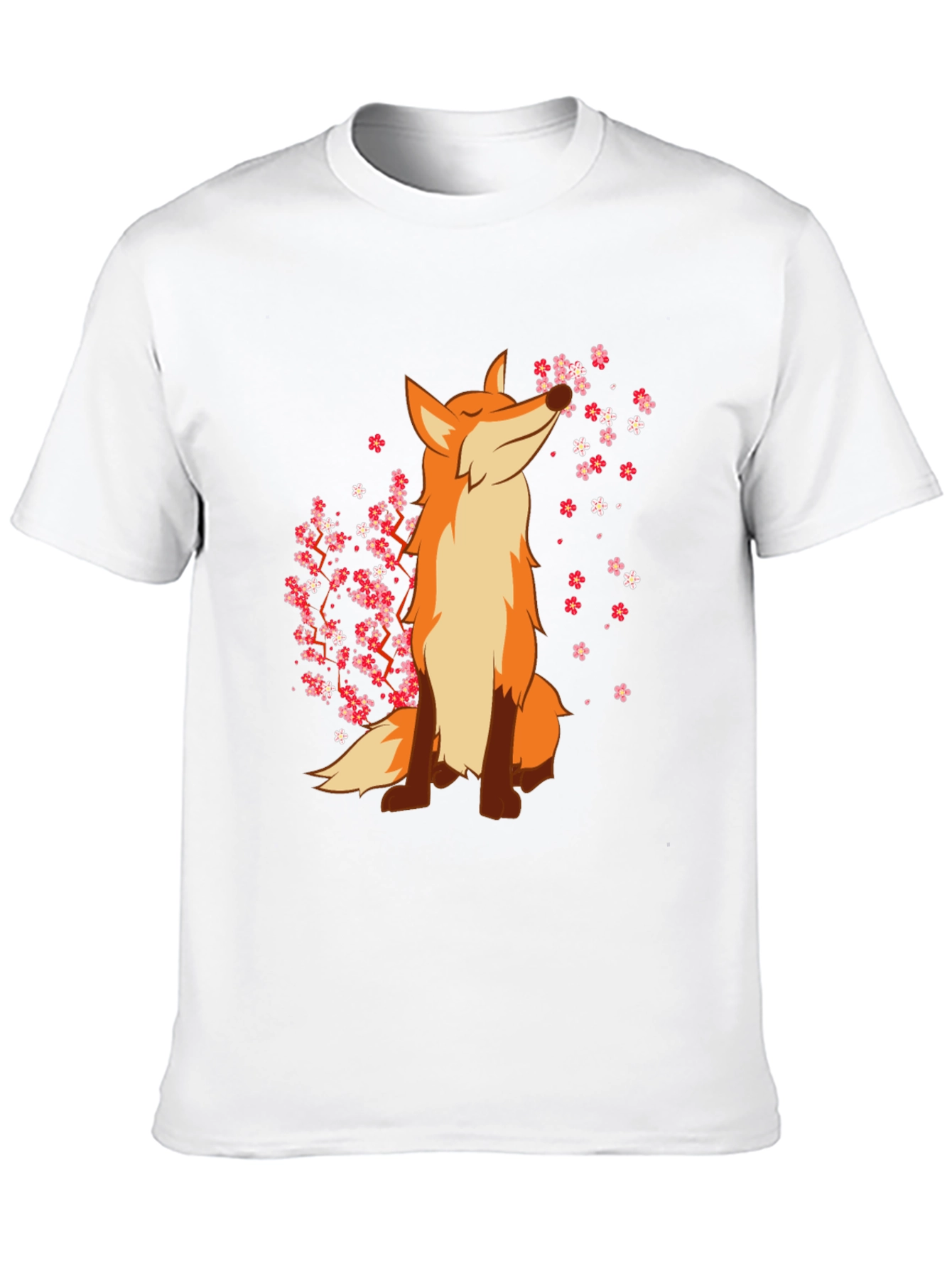 Fox and Cherry Blossom Black T-Shirt