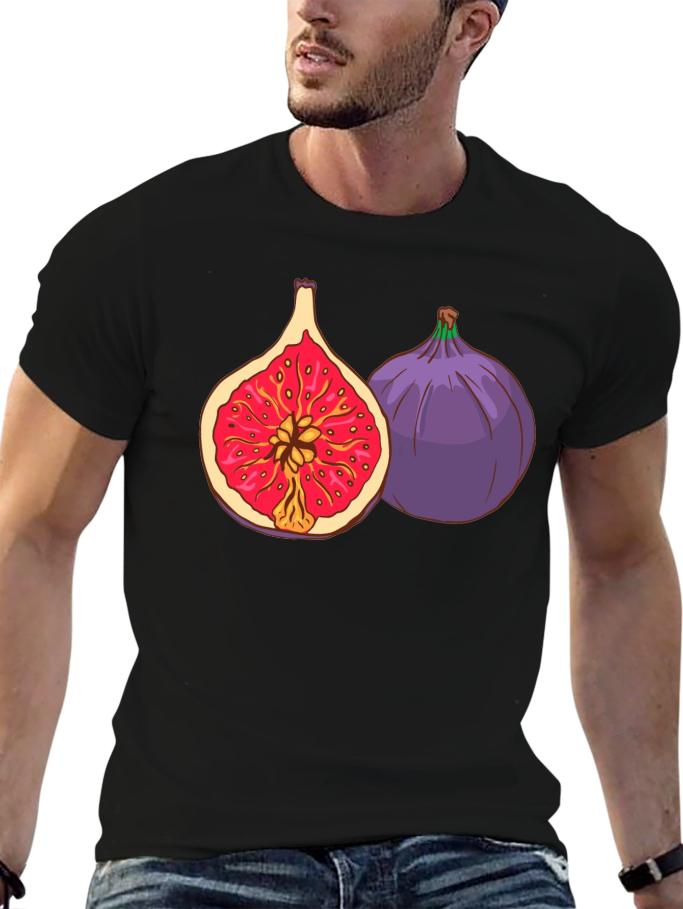 Fig Fruit Graphic Black T-Shirt