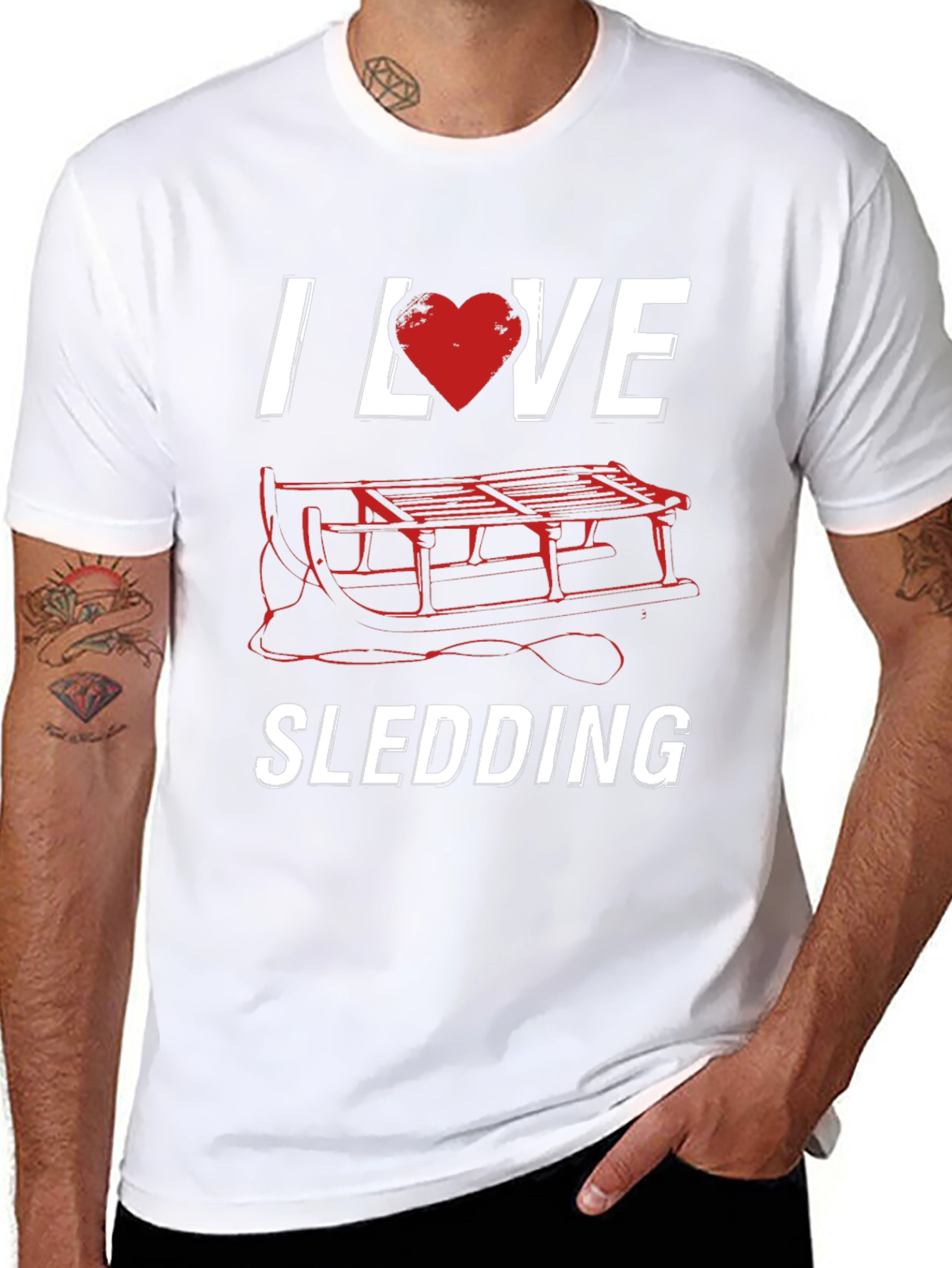 I Love Sledding T-Shirt Winter Holiday Fun