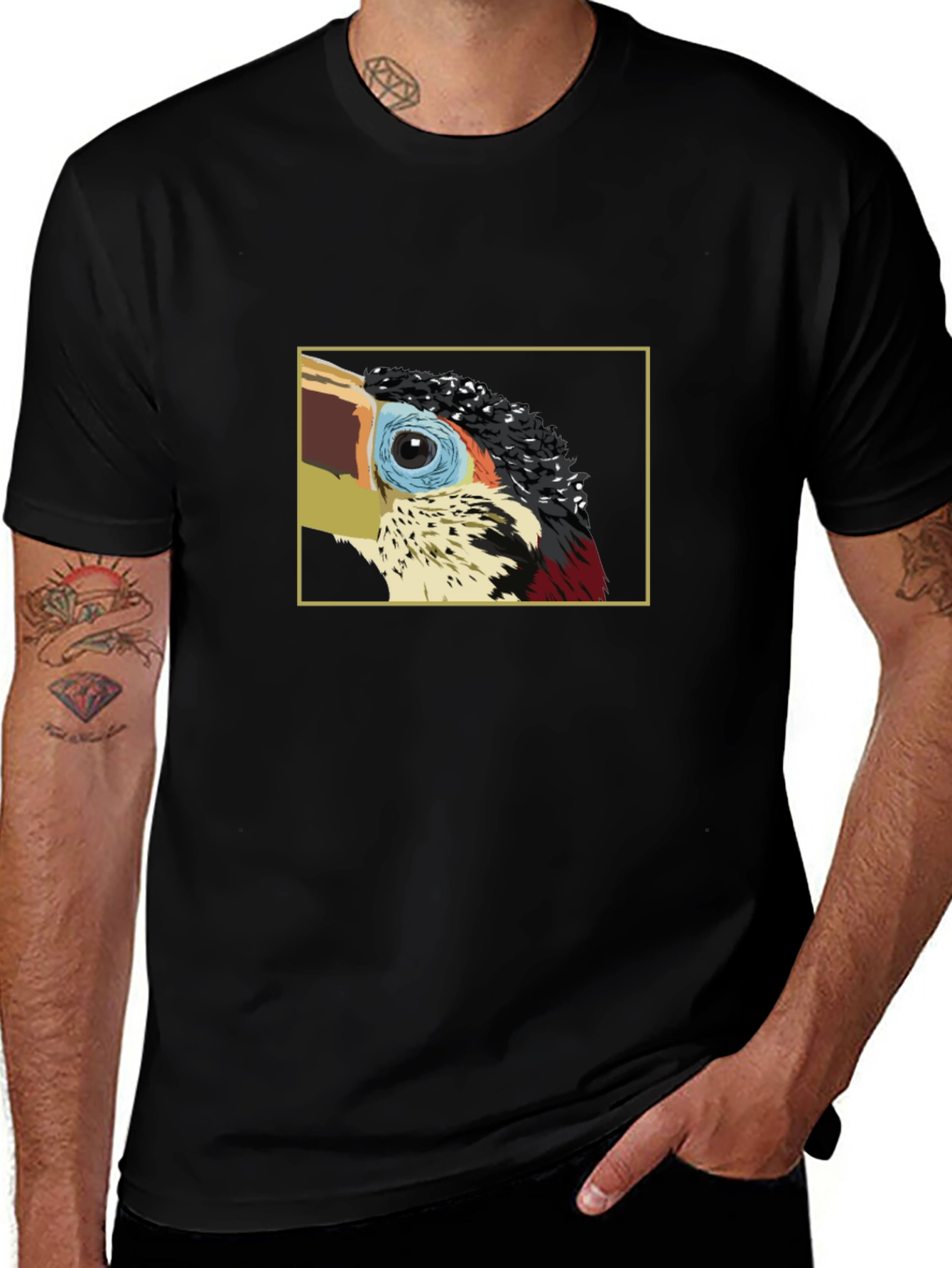 Stylish Black T-Shirt with Bird Graphic