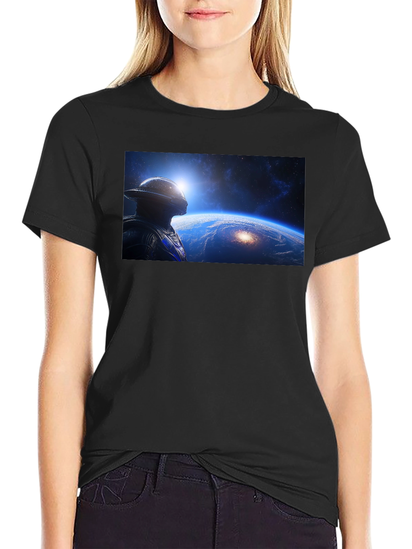 Astronaut Stargazing Graphic T-Shirt - Black