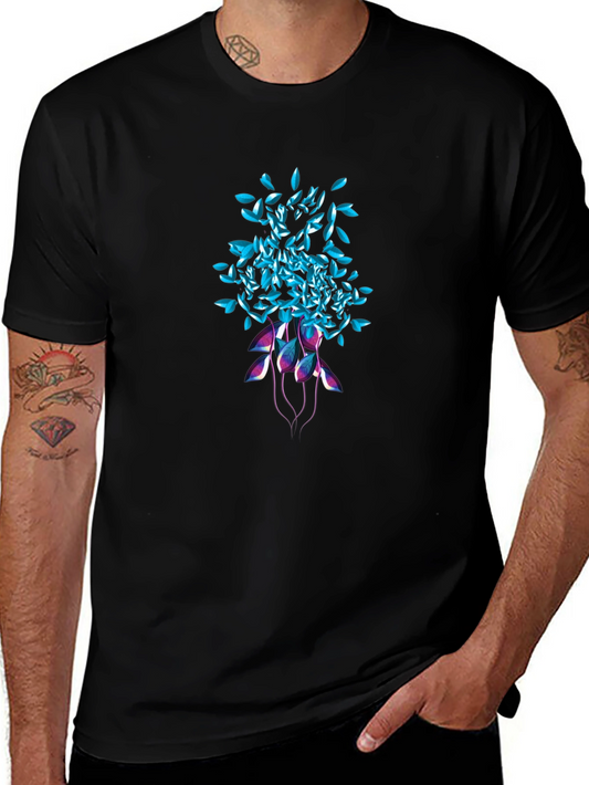 Abstract Floral Graphic Tee - Black Unisex T-Shirt