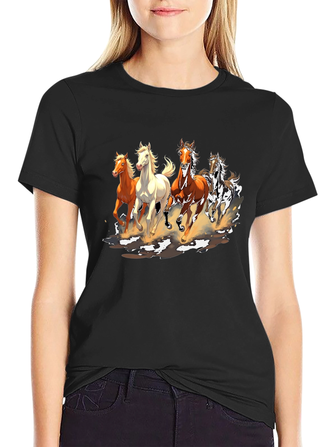 Horse Print Crew Neck T-Shirt