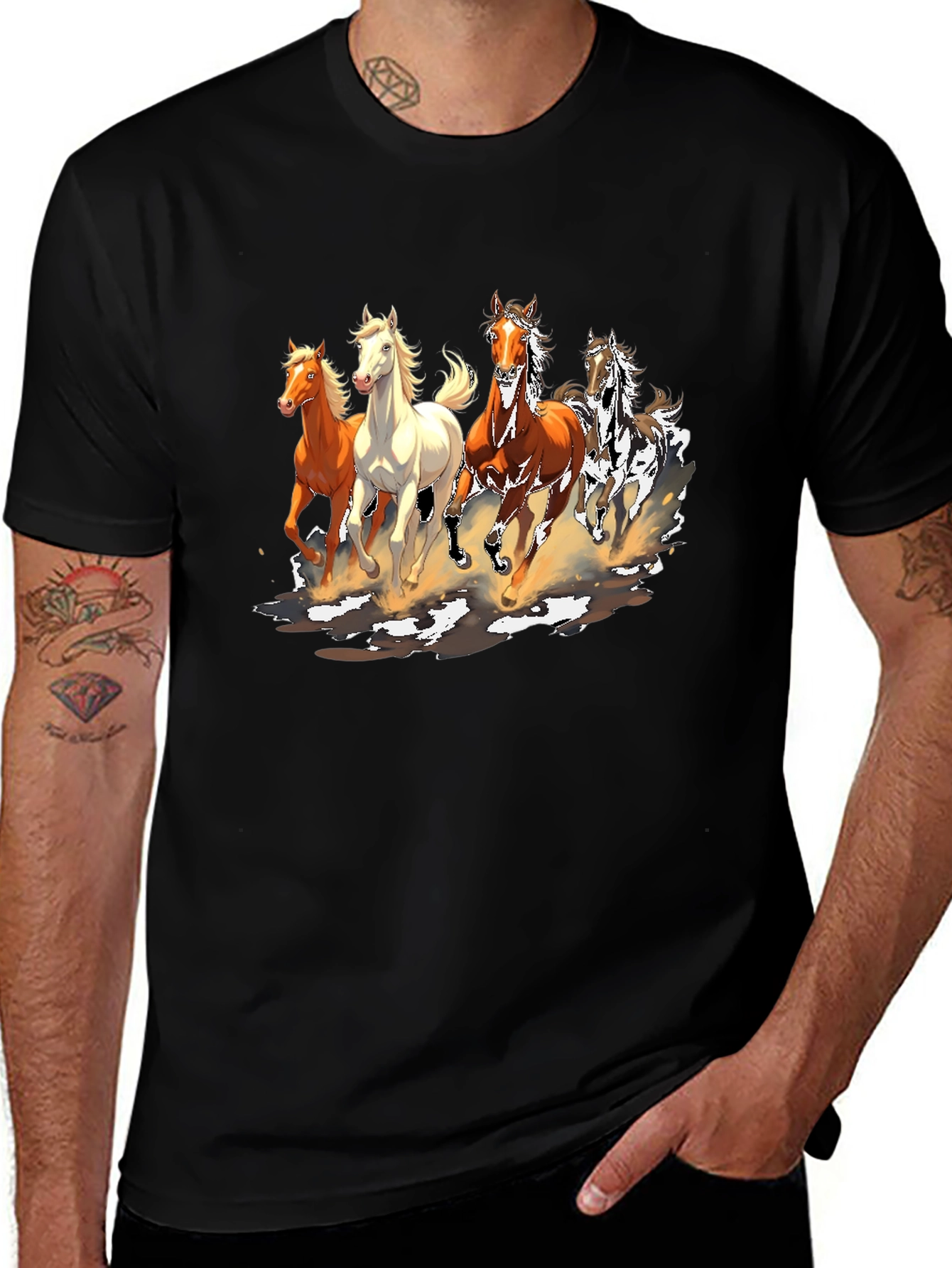 Horse Print Crew Neck T-Shirt