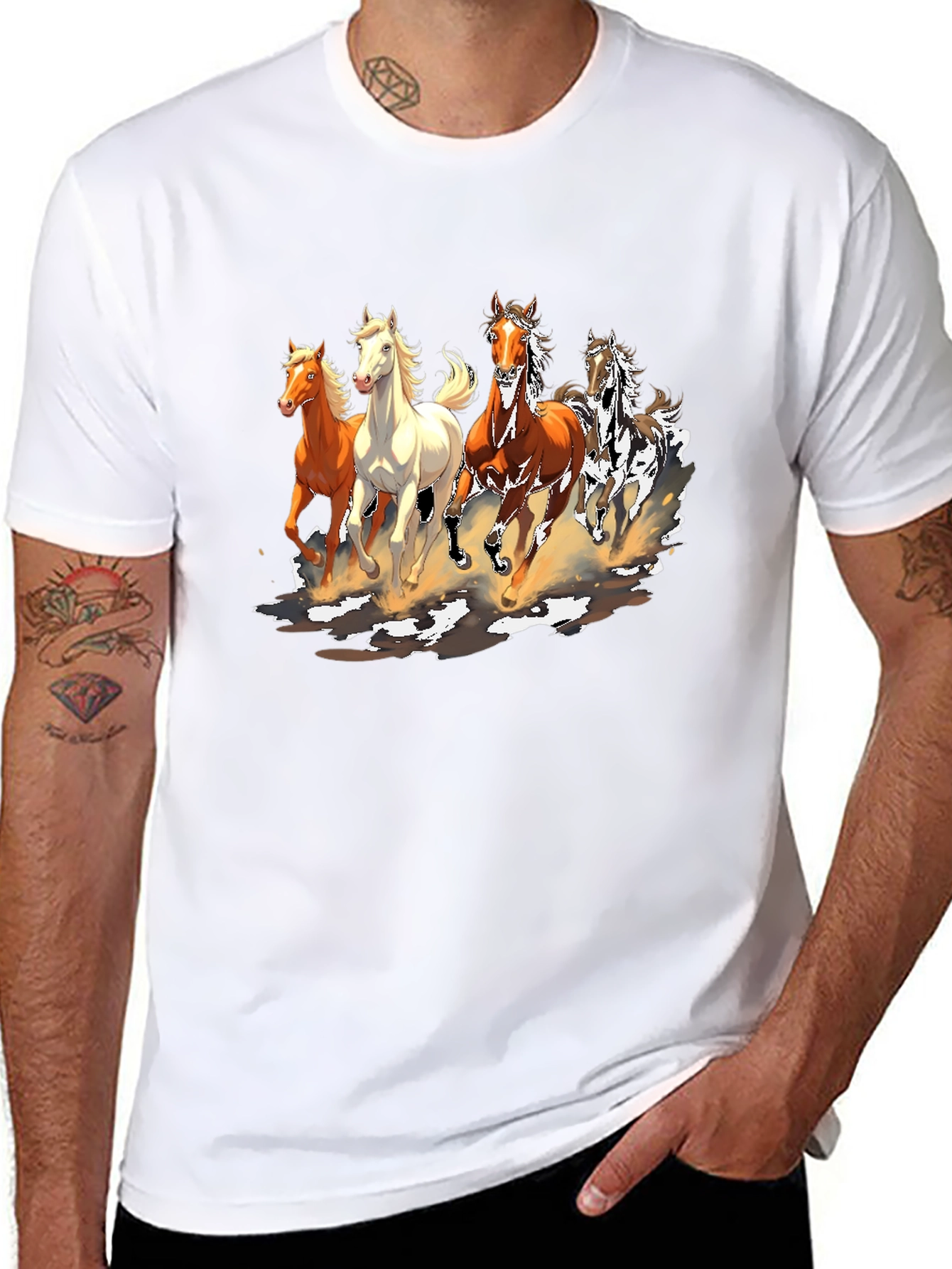 Horse Print Crew Neck T-Shirt