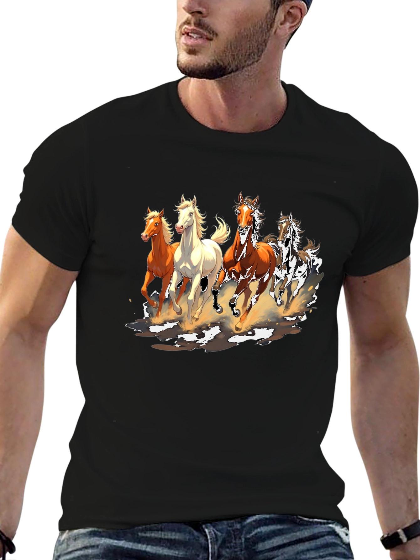 Horse Print Crew Neck T-Shirt
