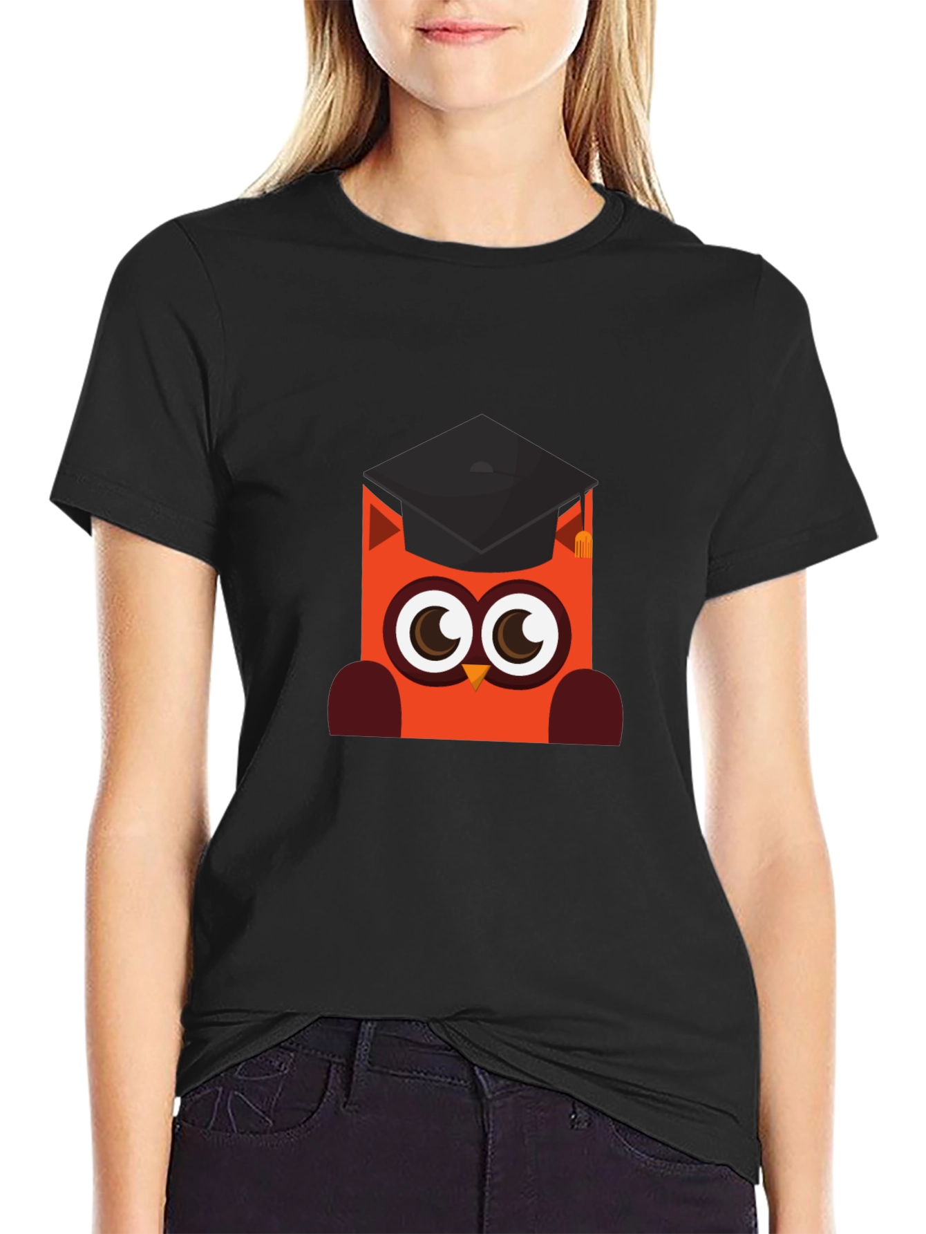 Graduation Owl Graphic Black T-Shirt