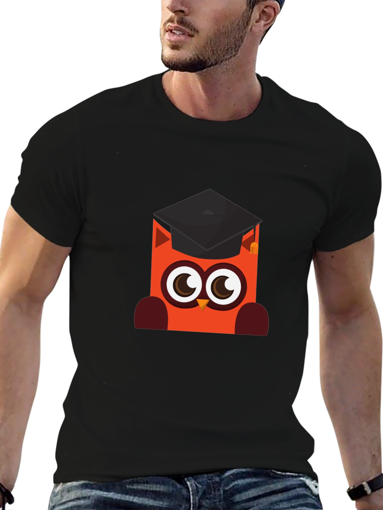 Graduation Owl Graphic Black T-Shirt