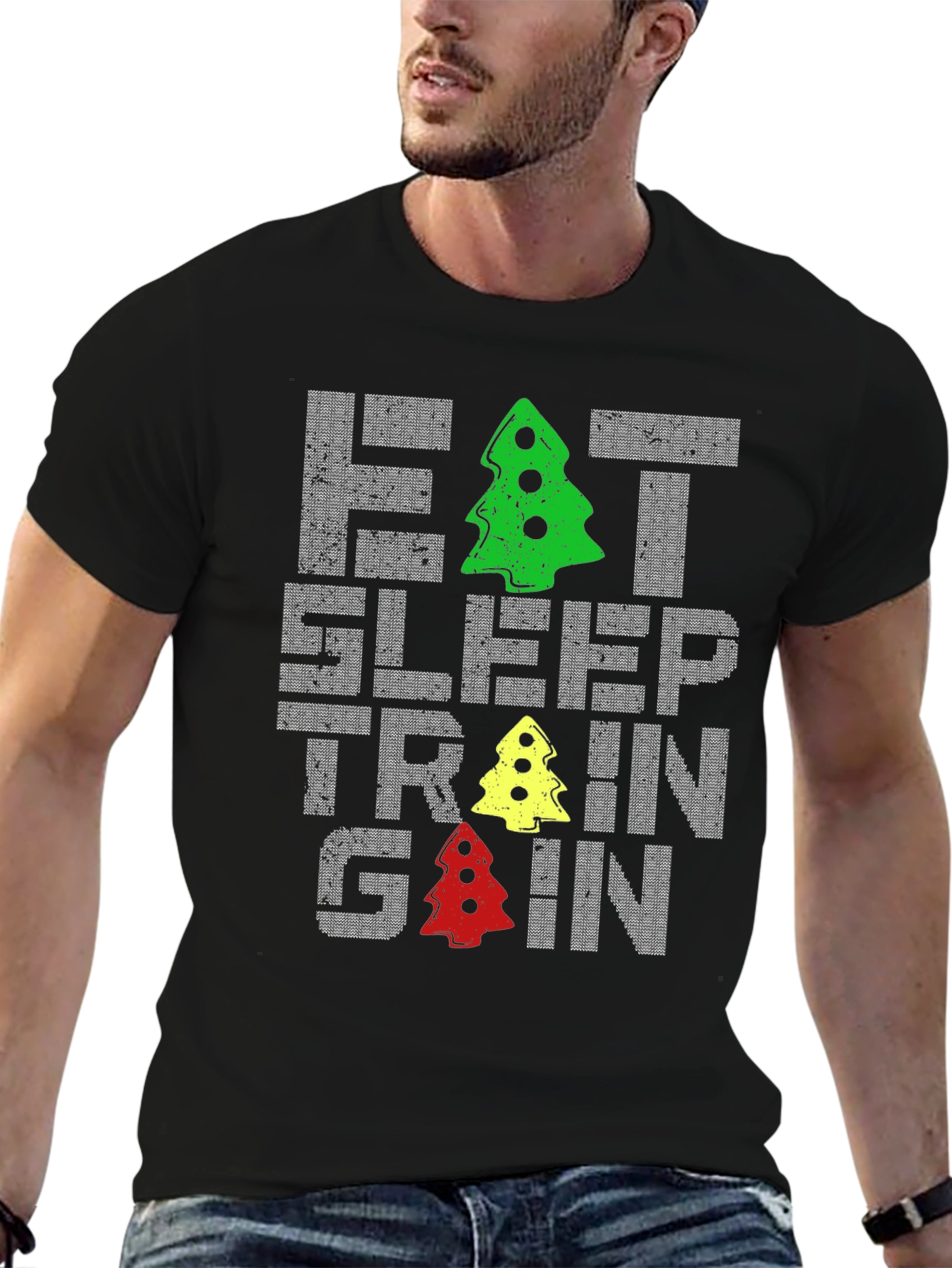 Eat Sleep Train Gain Christmas Tree T-Shirt