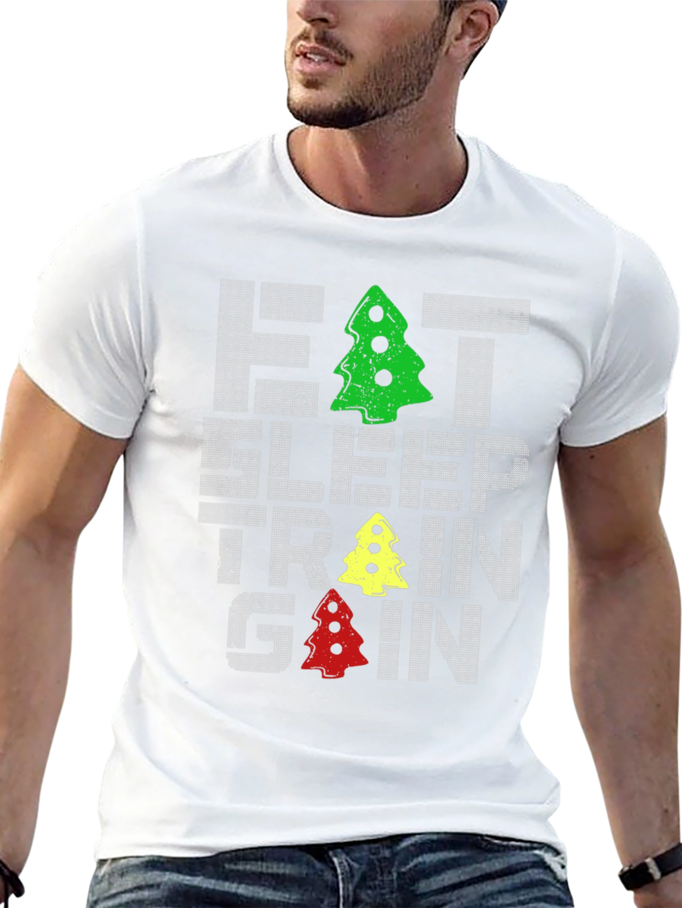 Eat Sleep Train Gain Christmas Tree T-Shirt