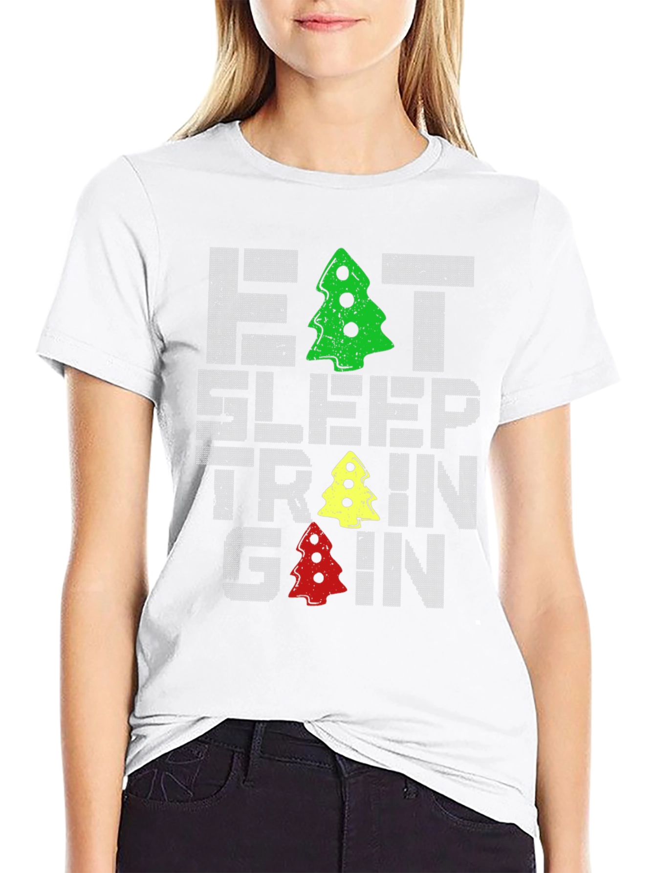 Eat Sleep Train Gain Christmas Tree T-Shirt