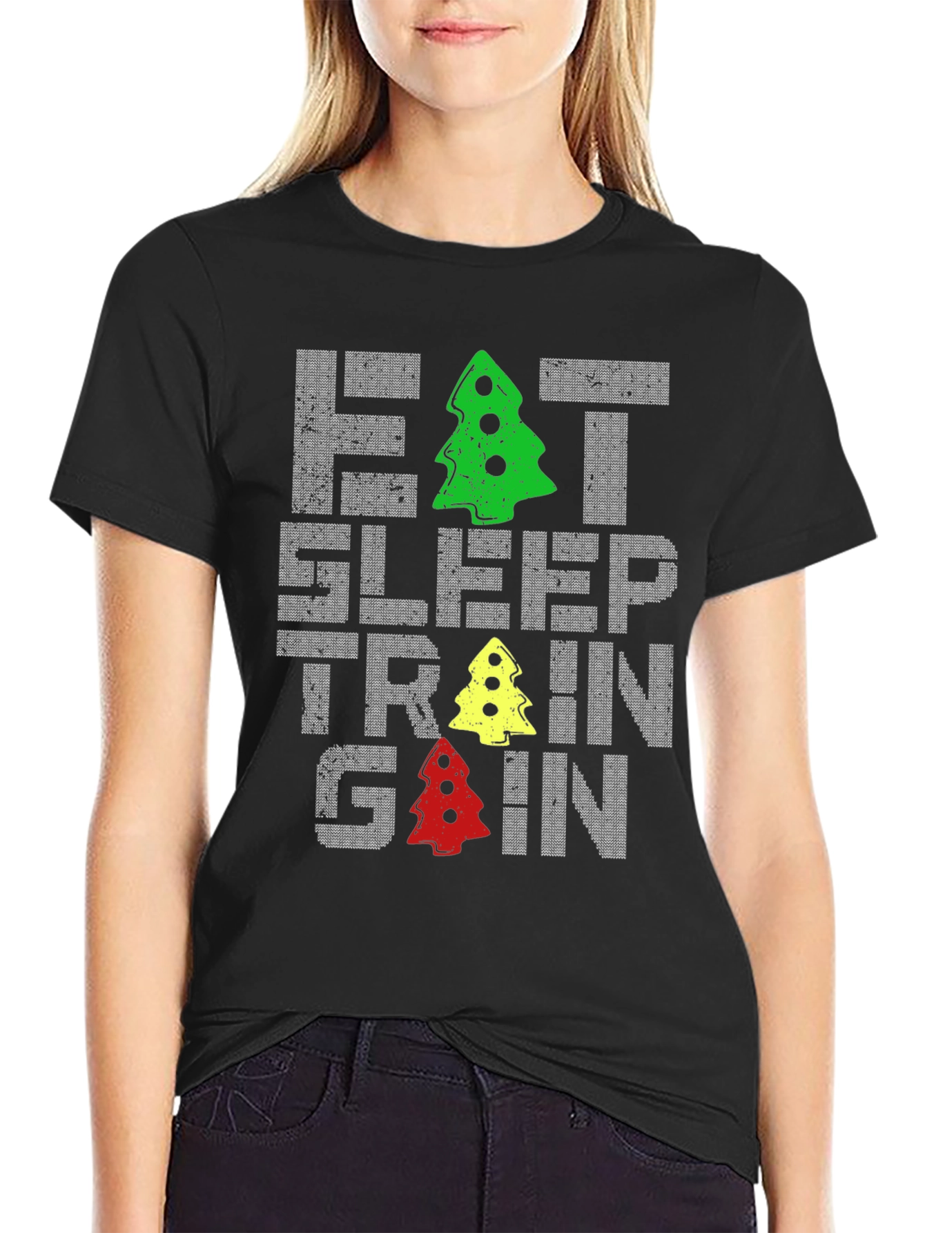Eat Sleep Train Gain Christmas Tree T-Shirt