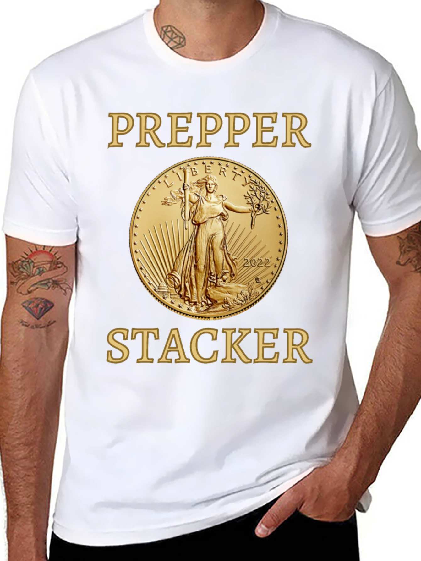 Prepper Stacker T-Shirt Gold Coin Liberty