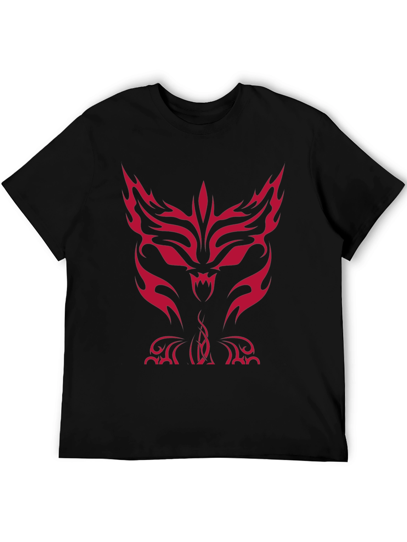 Mens Black T-Shirt with Red Tribal Wolf Design