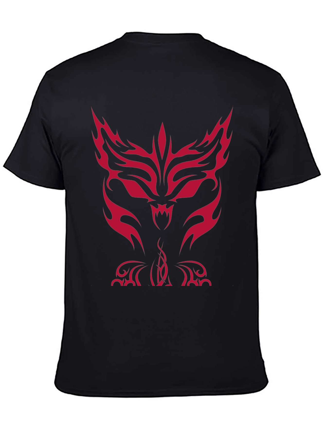 Mens Black T-Shirt with Red Tribal Wolf Design