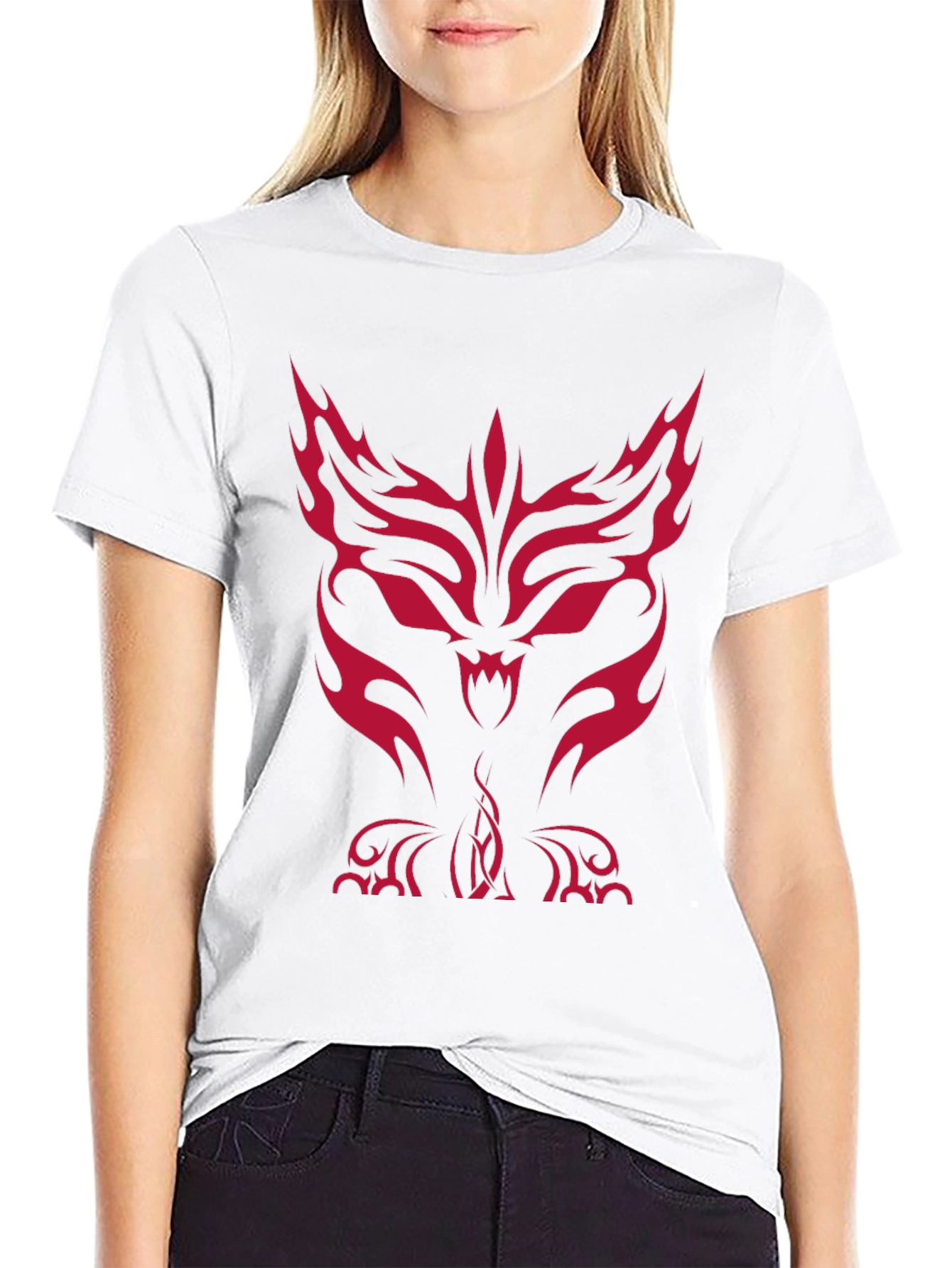 Mens Black T-Shirt with Red Tribal Wolf Design