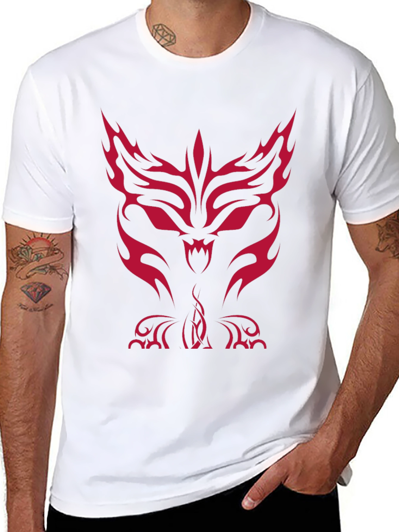Mens Black T-Shirt with Red Tribal Wolf Design