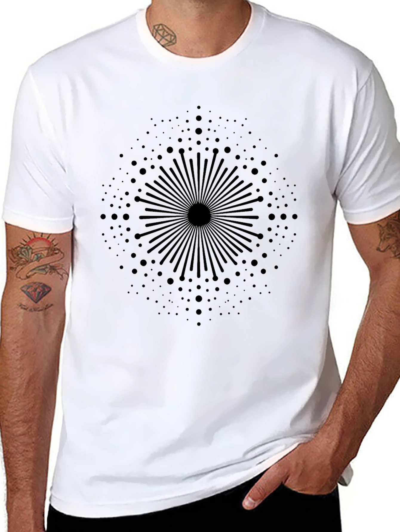 Abstract Radial Design Black T-Shirt
