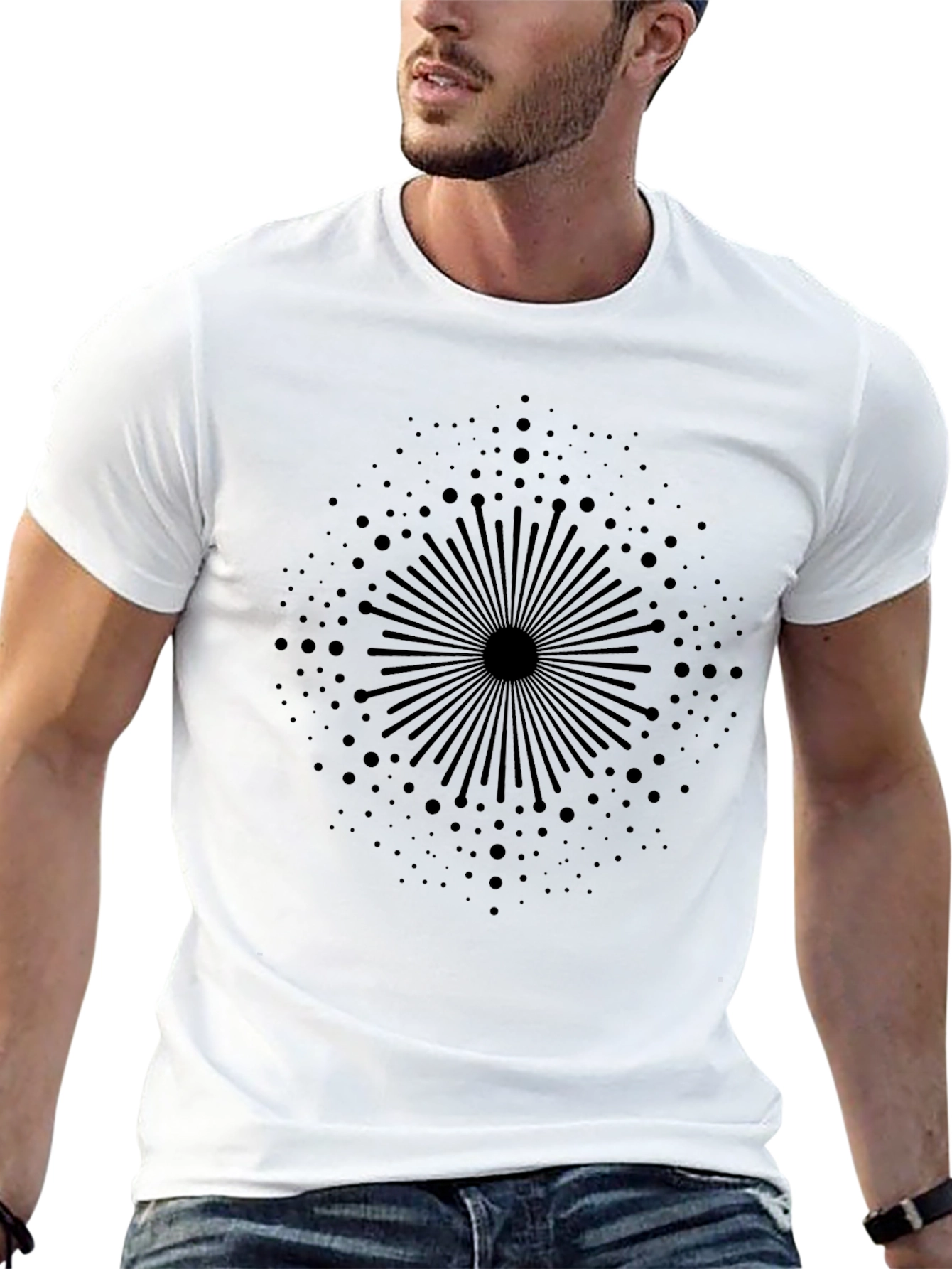 Abstract Radial Design Black T-Shirt