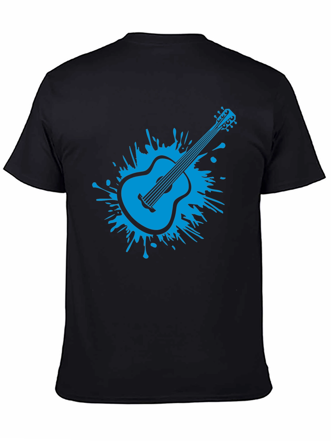 Blue Guitar Splash Mens Black T-Shirt