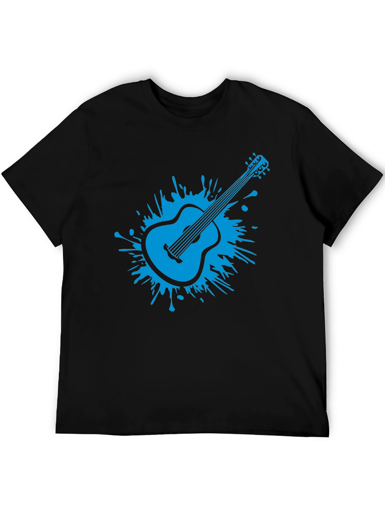 Blue Guitar Splash Mens Black T-Shirt