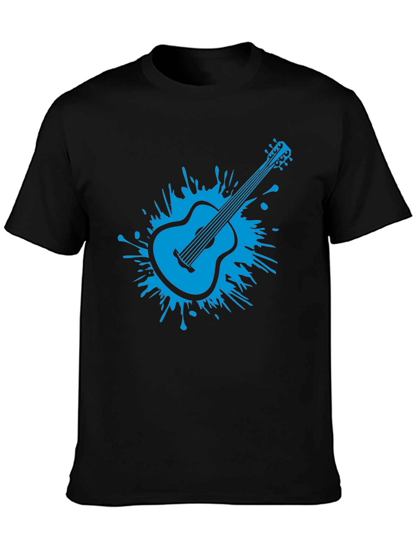 Blue Guitar Splash Mens Black T-Shirt