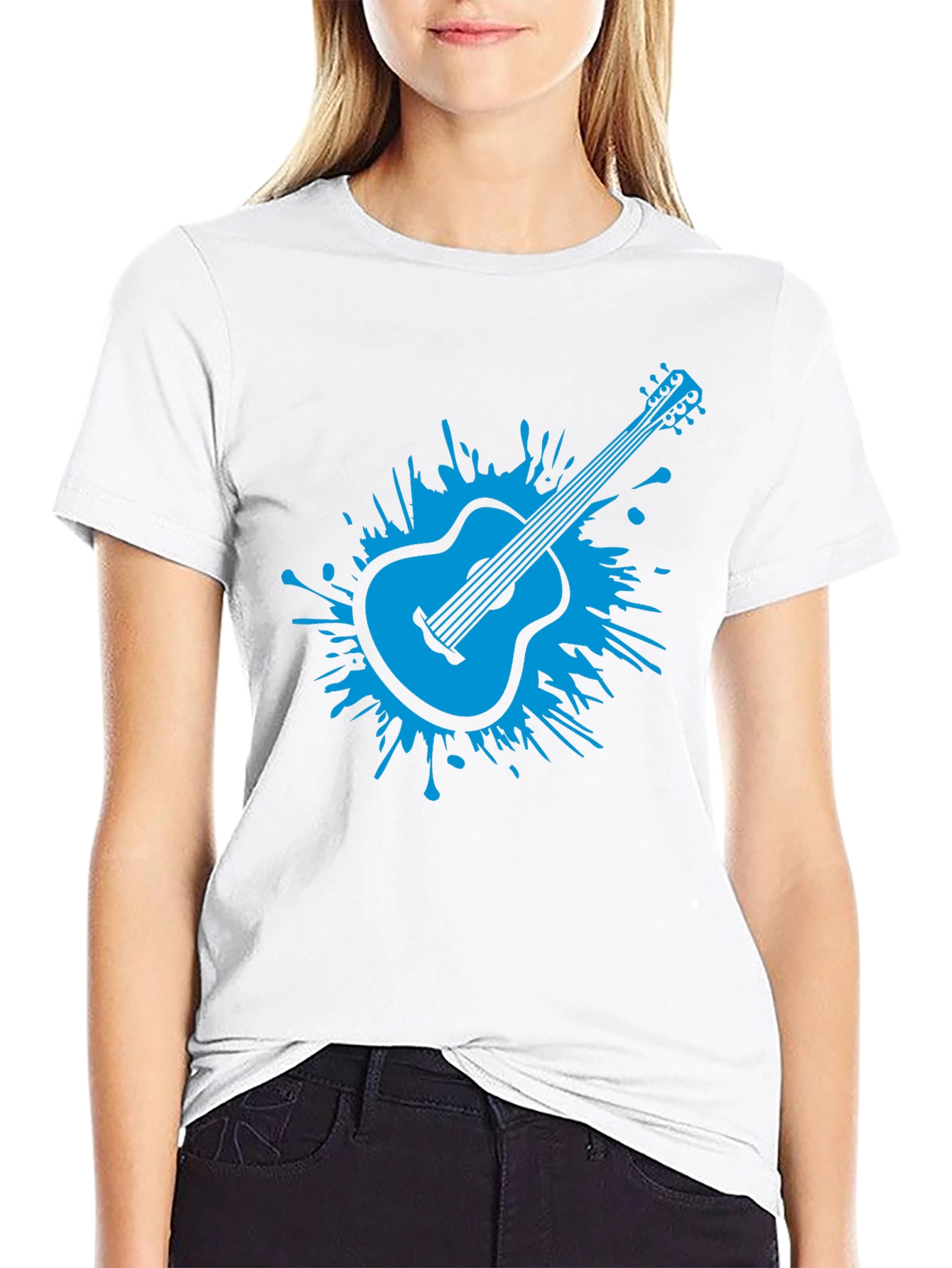 Blue Guitar Splash Mens Black T-Shirt