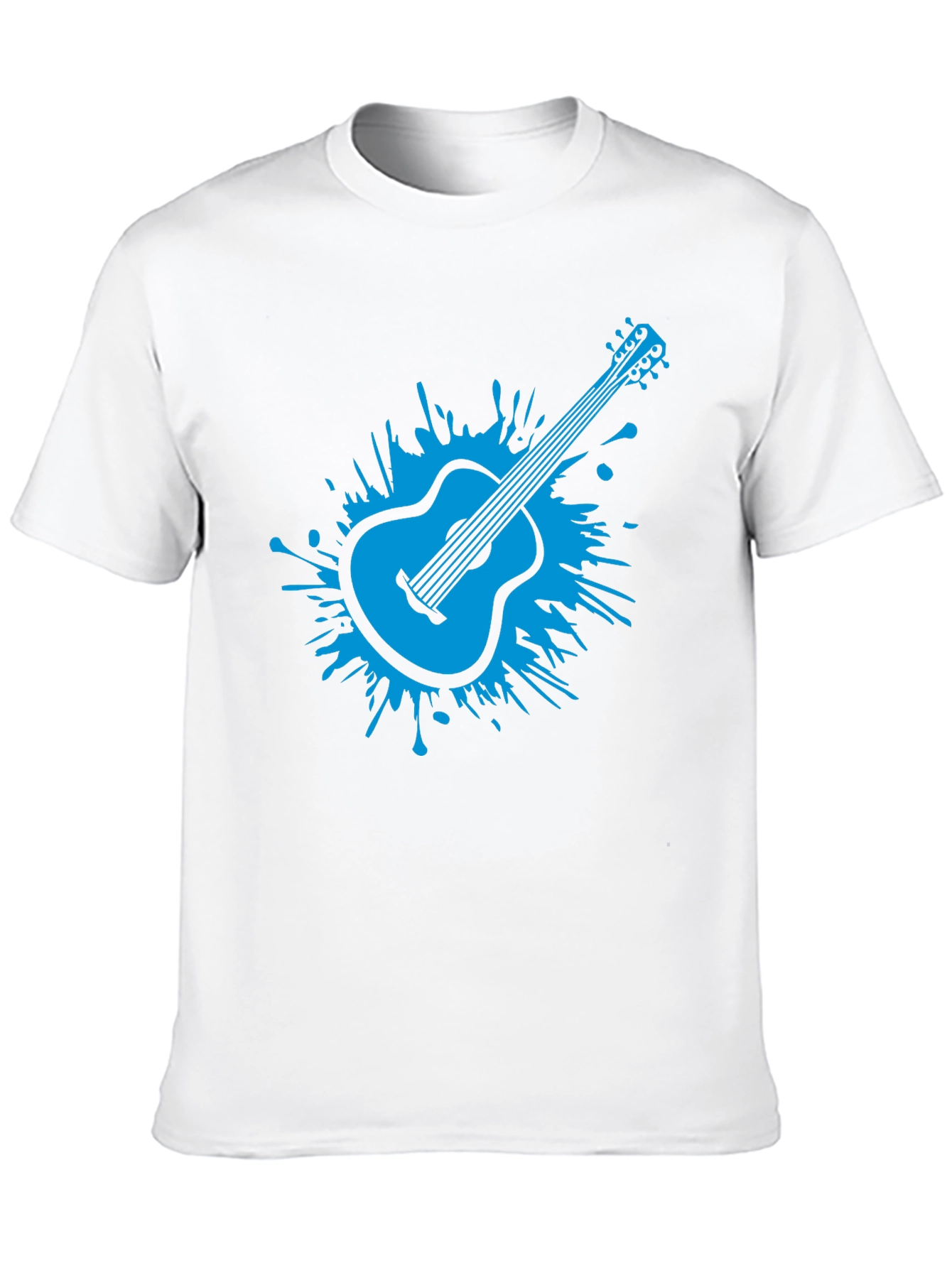 Blue Guitar Splash Mens Black T-Shirt