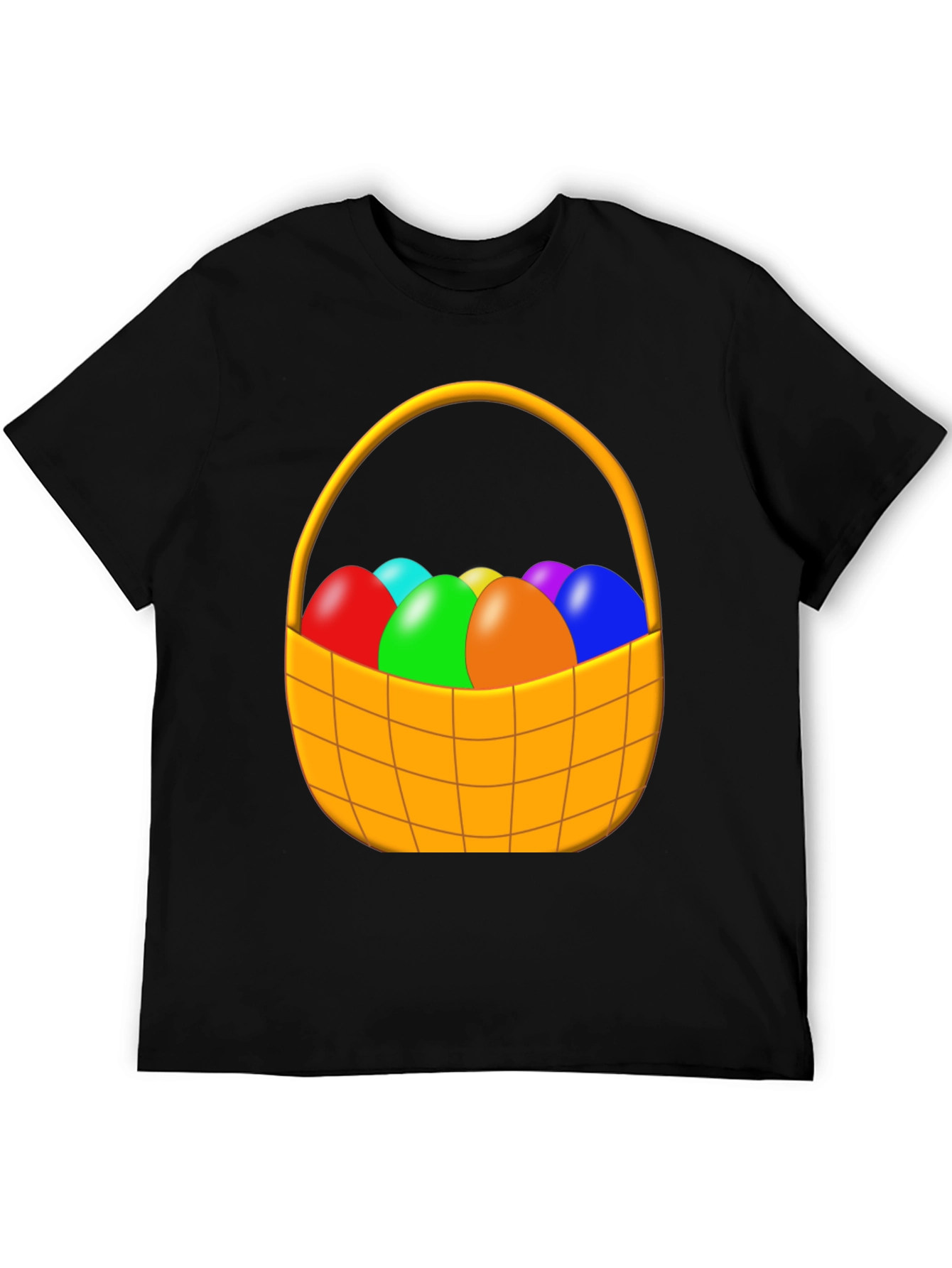 Easter Egg Basket Graphic Tee - Black Cotton Shirt