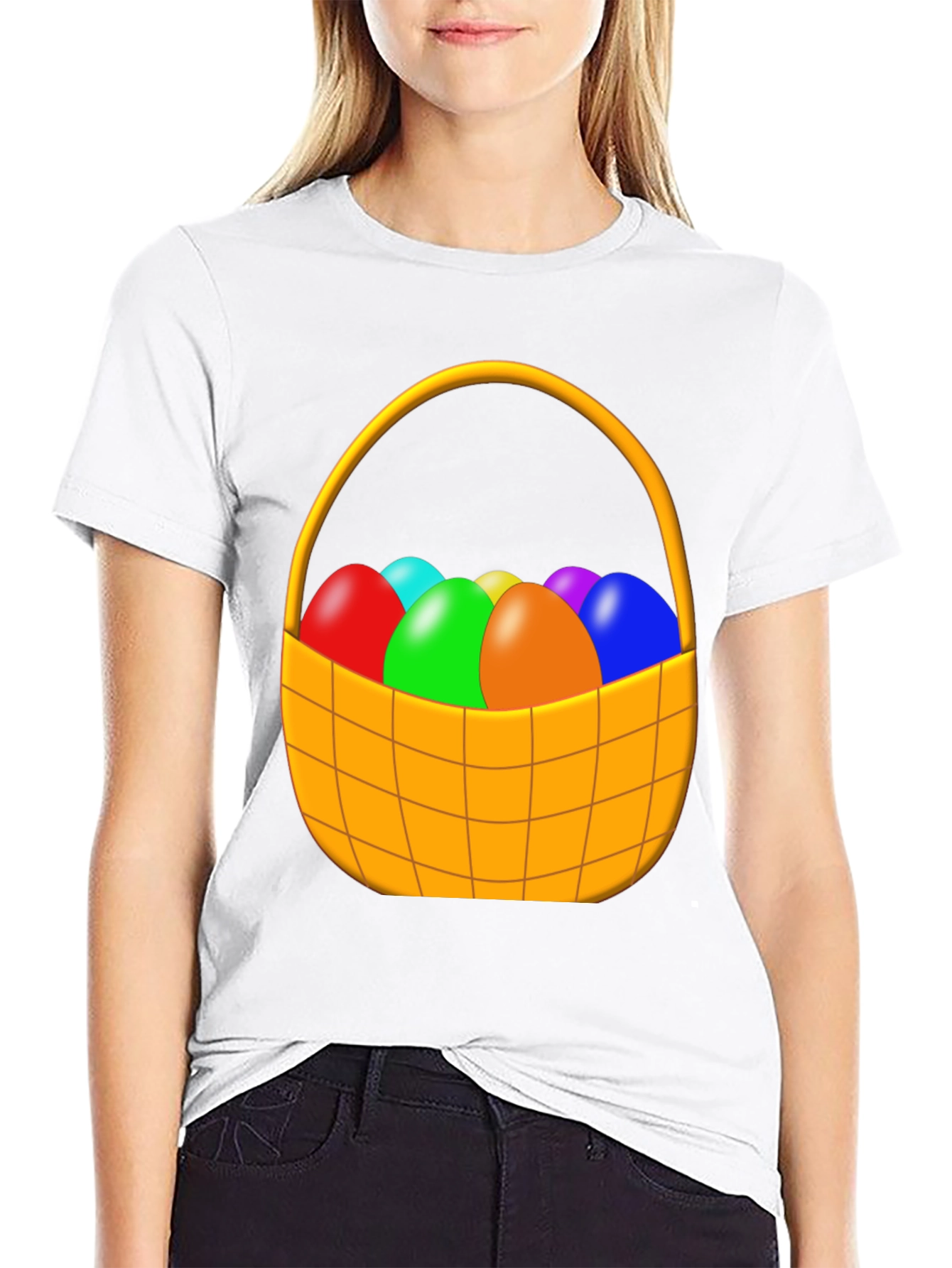Easter Egg Basket Graphic Tee - Black Cotton Shirt
