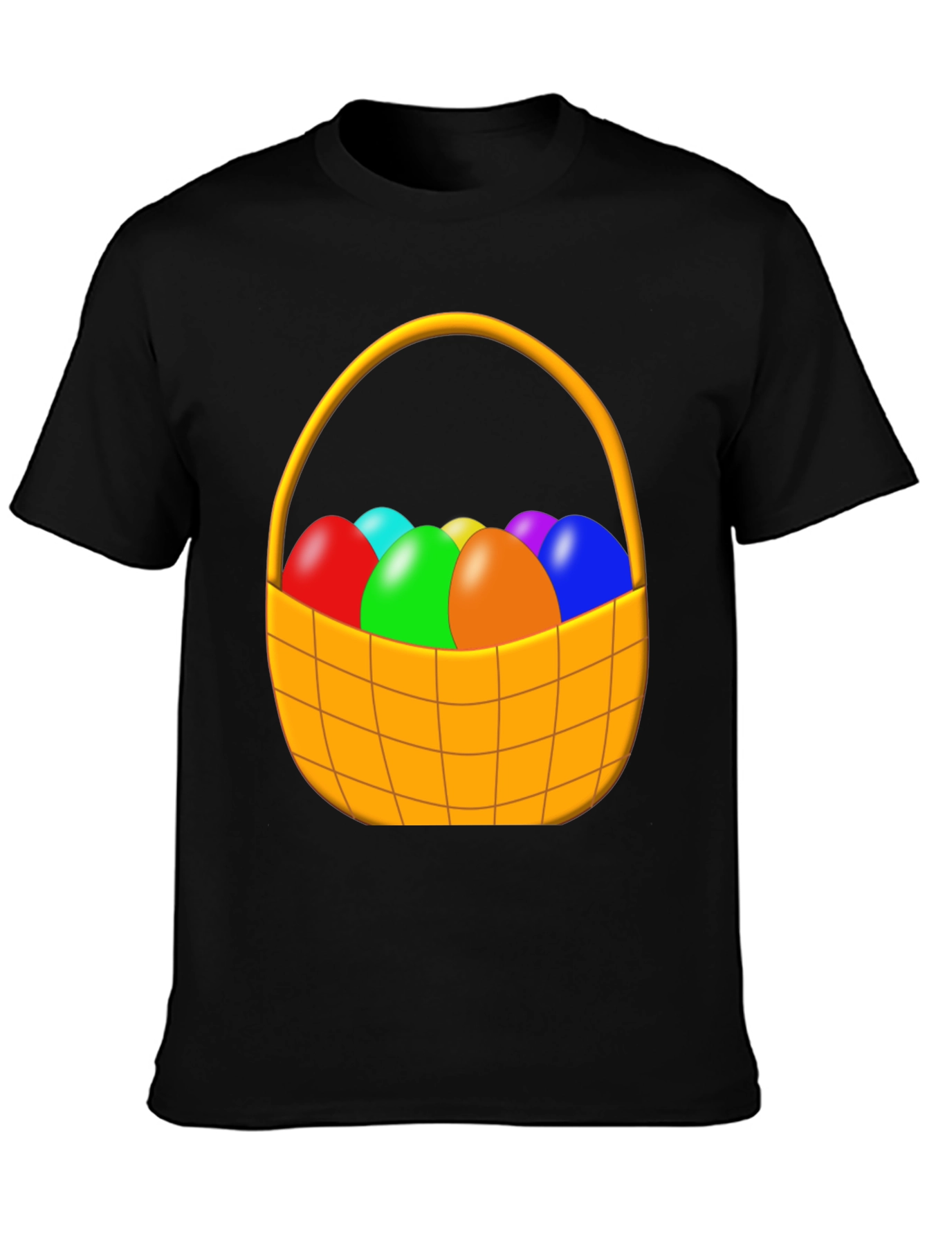 Easter Egg Basket Graphic Tee - Black Cotton Shirt