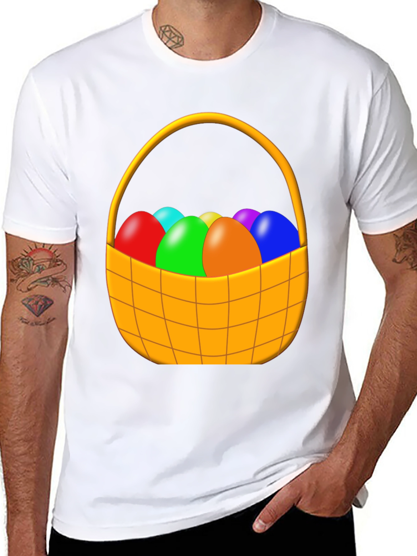Easter Egg Basket Graphic Tee - Black Cotton Shirt