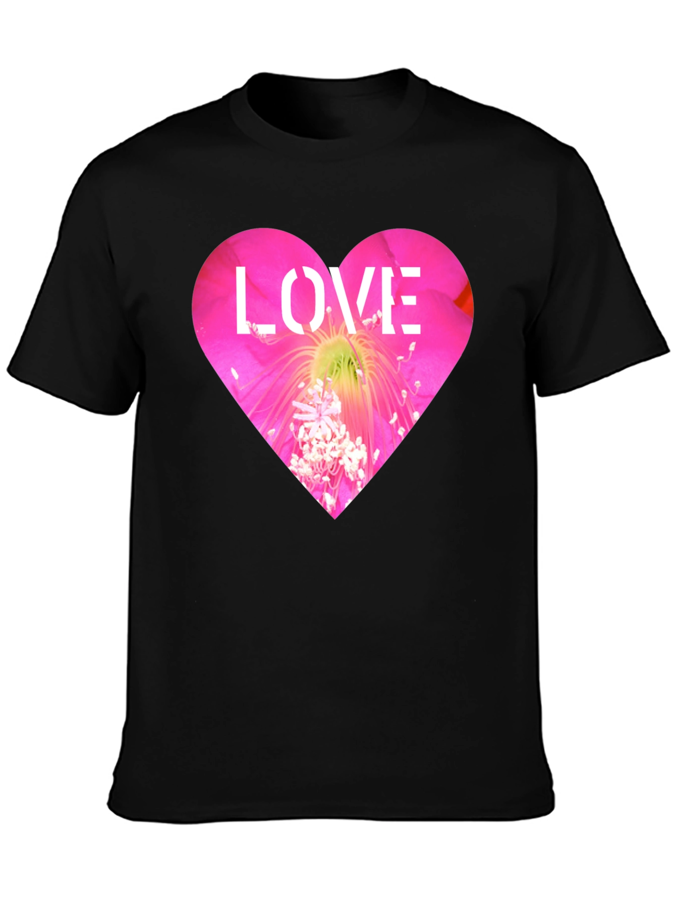 Love Heart Flower Graphic Black T-Shirt