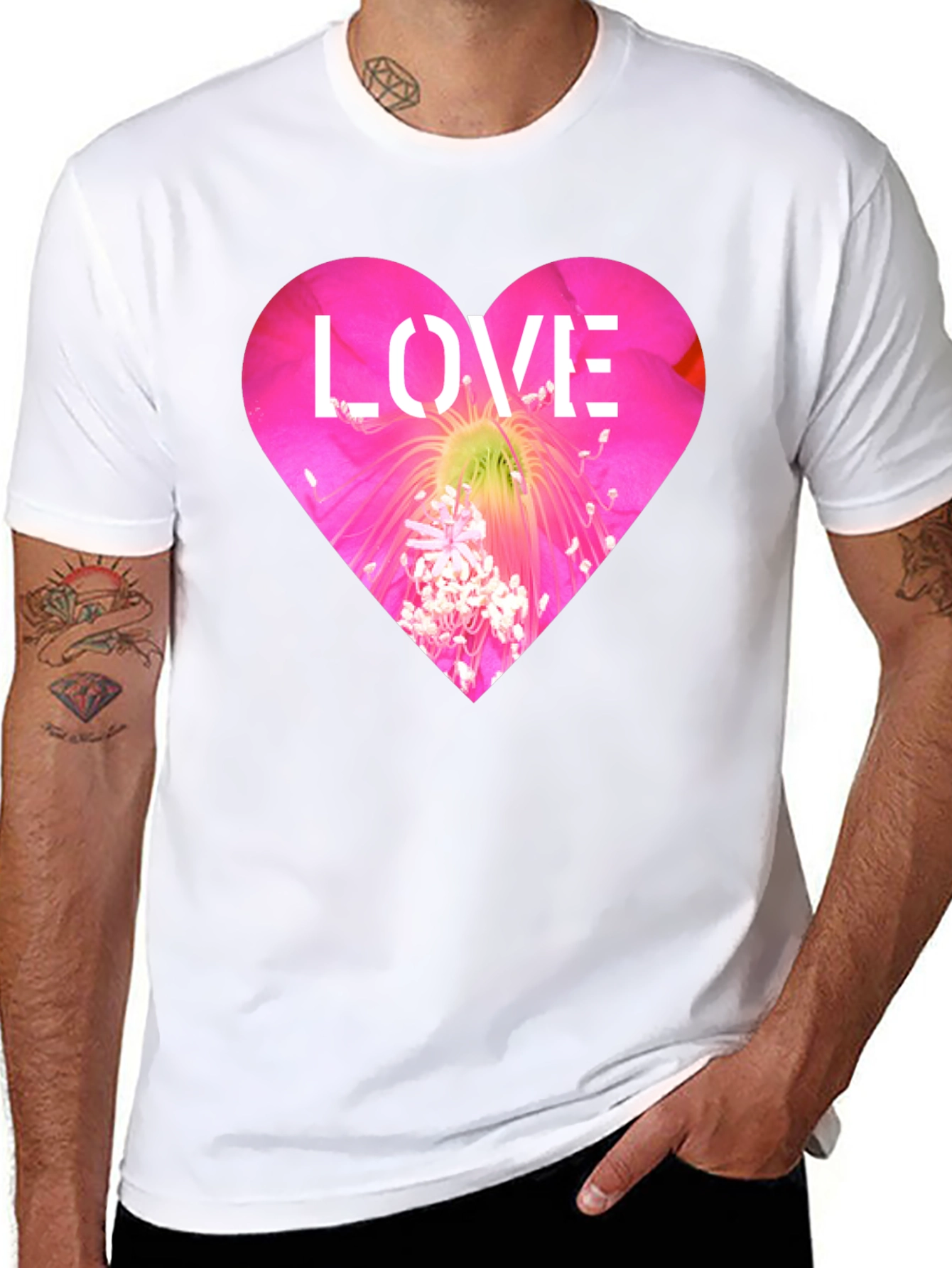 Love Heart Flower Graphic Black T-Shirt