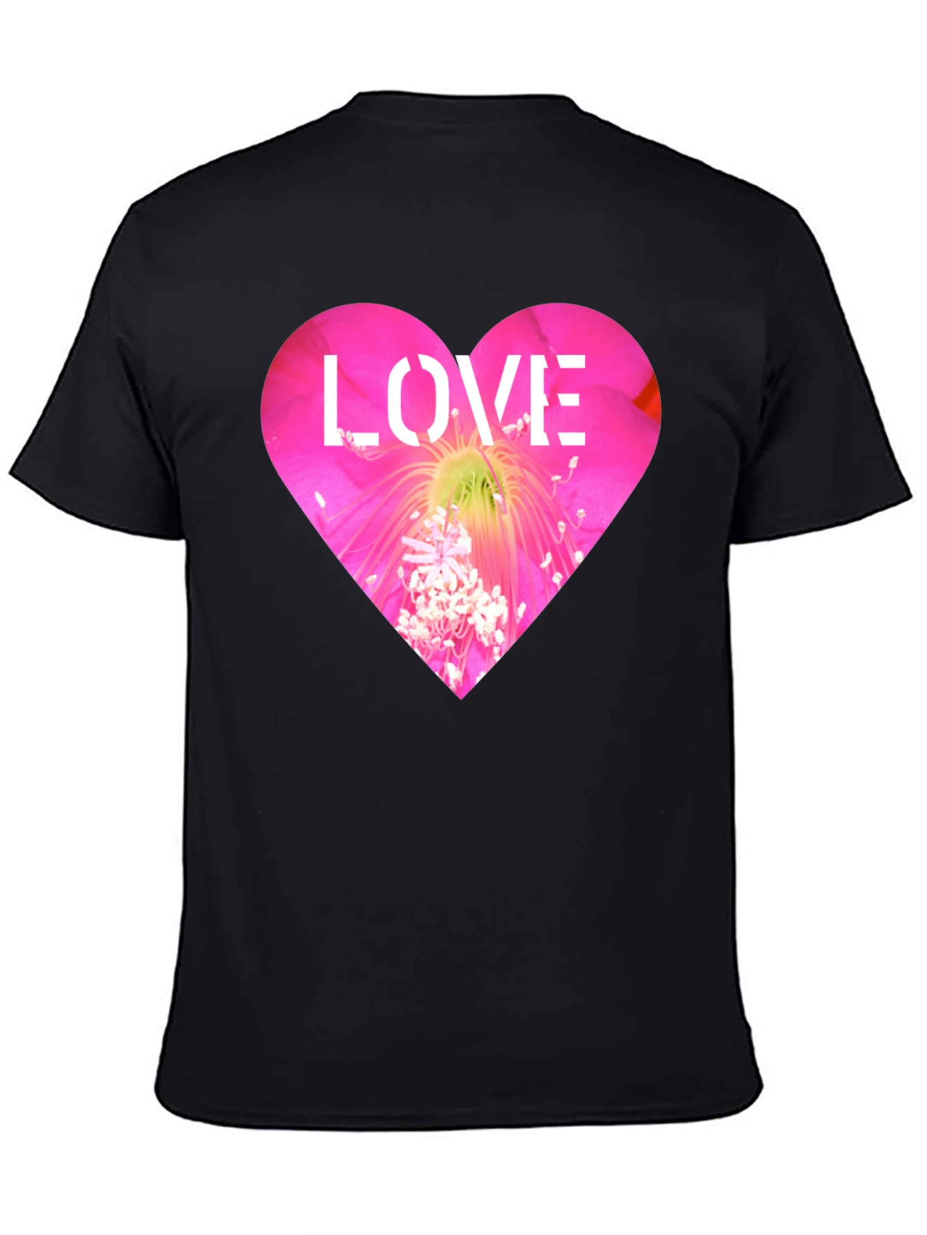 Love Heart Flower Graphic Black T-Shirt